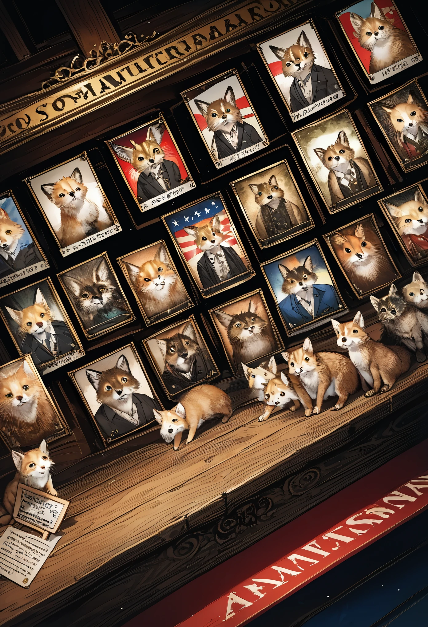 top quality, best quality, High-quality illustrations, masterpiece, super high resolution, detailed background, A lone sheriff standing at the entrance of a saloon, with a wooden sign swaying gently behind him, 6+boys, 6+girls, absurdres(highly detailed beautiful face and eyes)perfect anatomy, expression, good lighting, cinematic shadow(kemono, furry anthro)assorted poses, dynamic angle,