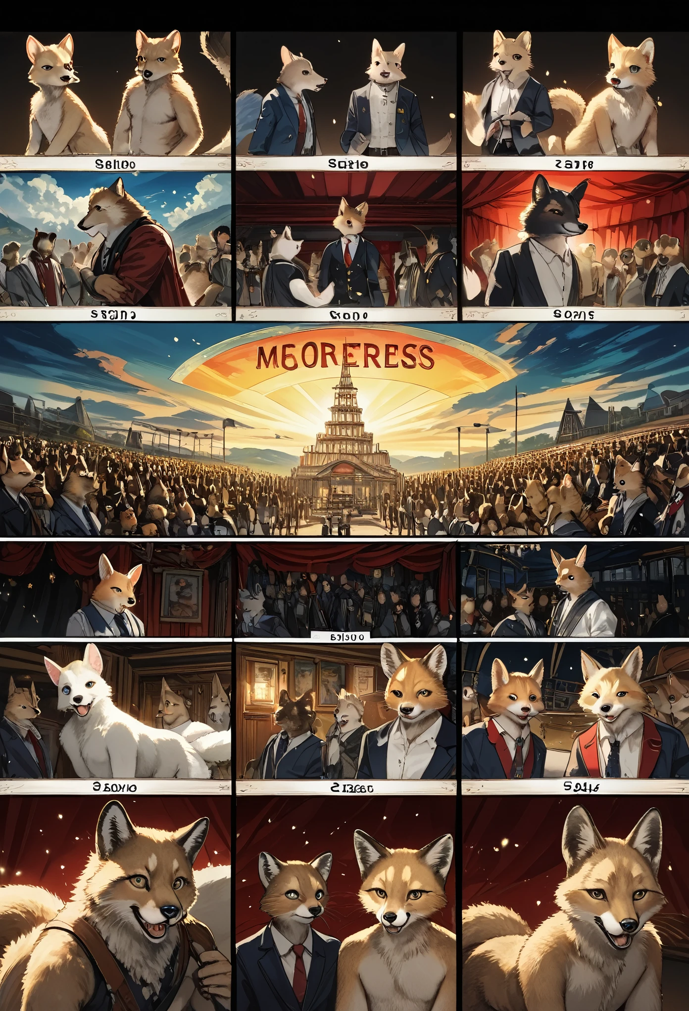 top quality, best quality, High-quality illustrations, masterpiece, super high resolution, detailed background, A lone sheriff standing at the entrance of a saloon, with a wooden sign swaying gently behind him, 6+boys, 6+girls, absurdres(highly detailed beautiful face and eyes)perfect anatomy, expression, good lighting, cinematic shadow(kemono, furry anthro)assorted poses, dynamic angle,