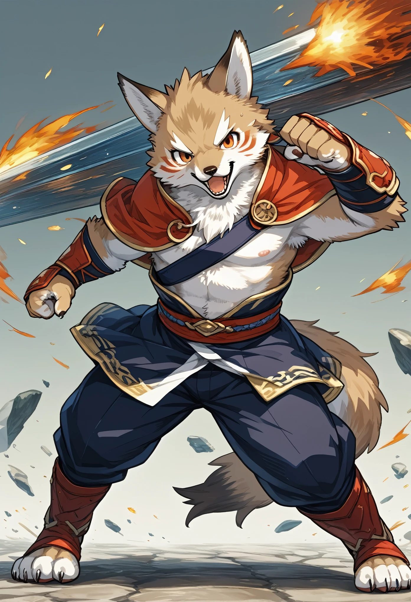 social game, unit illustration, fighting pose, fantasy, 1boy, solo, furry, kemono, detailed body fur, full body,