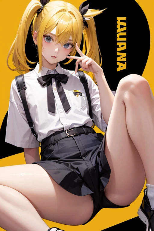 19 year old boy man yellow hair with two pigtails with big legs and big thighs