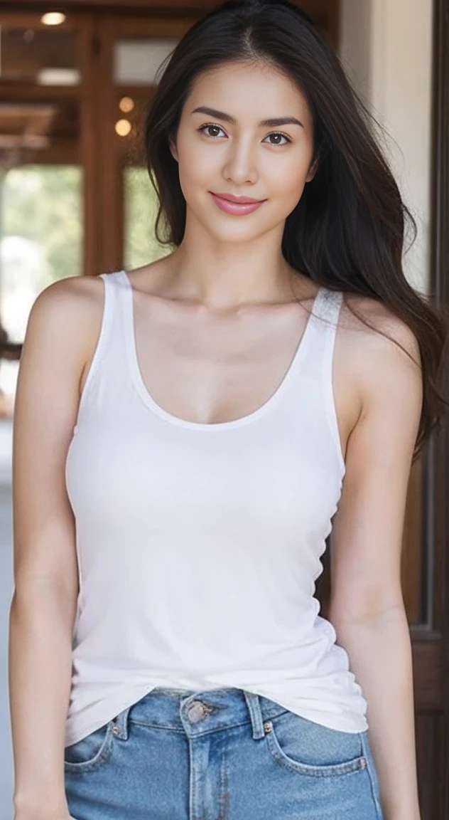 Anatomically correct、White tank top、Large Breasts