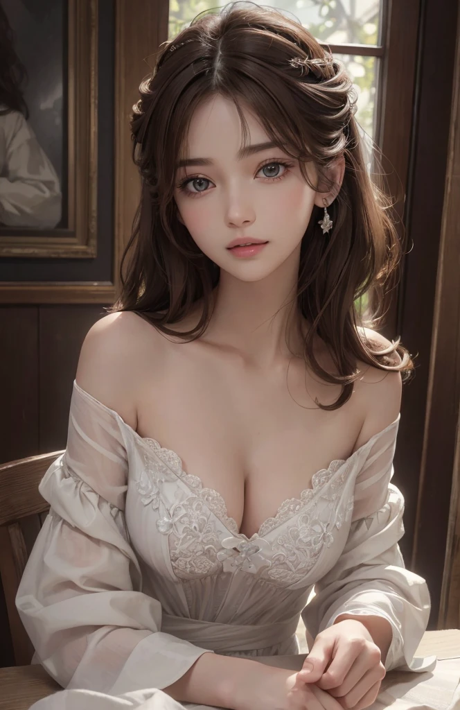 (ultra Practical) , (illustration), (提high resolution), (8K), (Very detailed), (best illustration), (Beautiful and delicate eyes), (best quality), (Extremely detailed), (masterpiece),  (wallpaper), (Delicate face), Solitary,1 girl, Looking at the audience,  Fine details, Delicate faces, in the darkness, Deep Shadows, Low profile,purebred face_V1, Smile, 1 female, (Ultra Practical, high resolution), (Very detailed eyes, Highly detailed hair, highly Delicate face, Plump lips with rich details), (off shoulder with open breast), breast, Upper Body, caute Smile, (best quality:1.4), original photo, (Practical, photo-Practical:1.37), Professional photography, Movie Lighting, (beautiful face: 1.2),Fashion model 20 years old, Lovely, [[[[pure eyes]]]], [[[[close up]]]], [[[[Chest]]]], [[[[neck]]]], [[[[Shoulder]]]], Perfect eyes, Perfect iris, Perfect lips, Perfect Teeth, Perfect skin, Soft headlight, glow, HDR, (Soft colors:1.2), 女人的portrait、White skin、((brown hair soft waves)) Best romantic blanco、8k resolution、front light、美國女孩portrait、Solitary、20 years old、Pretty Face、Upper Body、Medium side cut、Beautiful brunette、Beautiful small face woman, Solitary,　Black theme,　Look at the audience,A woman, it&#39;It is true, Wolfzan-6500-V1.3, Japanese cartoons、Japanese cartoons style、Beautiful diamond eyes、20 year old american girl、Braided Hair、swimsuit、portrait 美丽 详细 女子, Very detailedな青い顔, Reality, beautiful narrow blue eyes, Huge file size, Super detailed, high resolution, Very detailed, best quality, masterpiece, An illustration, Very detailed, Stock Quotes, Unity, 8K painting wallpaper, beautiful, beautiful details, masterpiece, best quality, HVery detailed Stock Quotes uniform 8K wallpaper, Surface Light、Lovely blouse, Dark background, Oil, masterpiece, Diffuse soft film lighting, portrait, best quality (Perfect face:1.4),Amazing Girls Photos,(8k and、photoPractical:1.25) 、(Lip Gloss、eyelash、Shiny face、shiny skin、best quality、超high resolution、Depth of writing boundaries、Chromatic Aberration