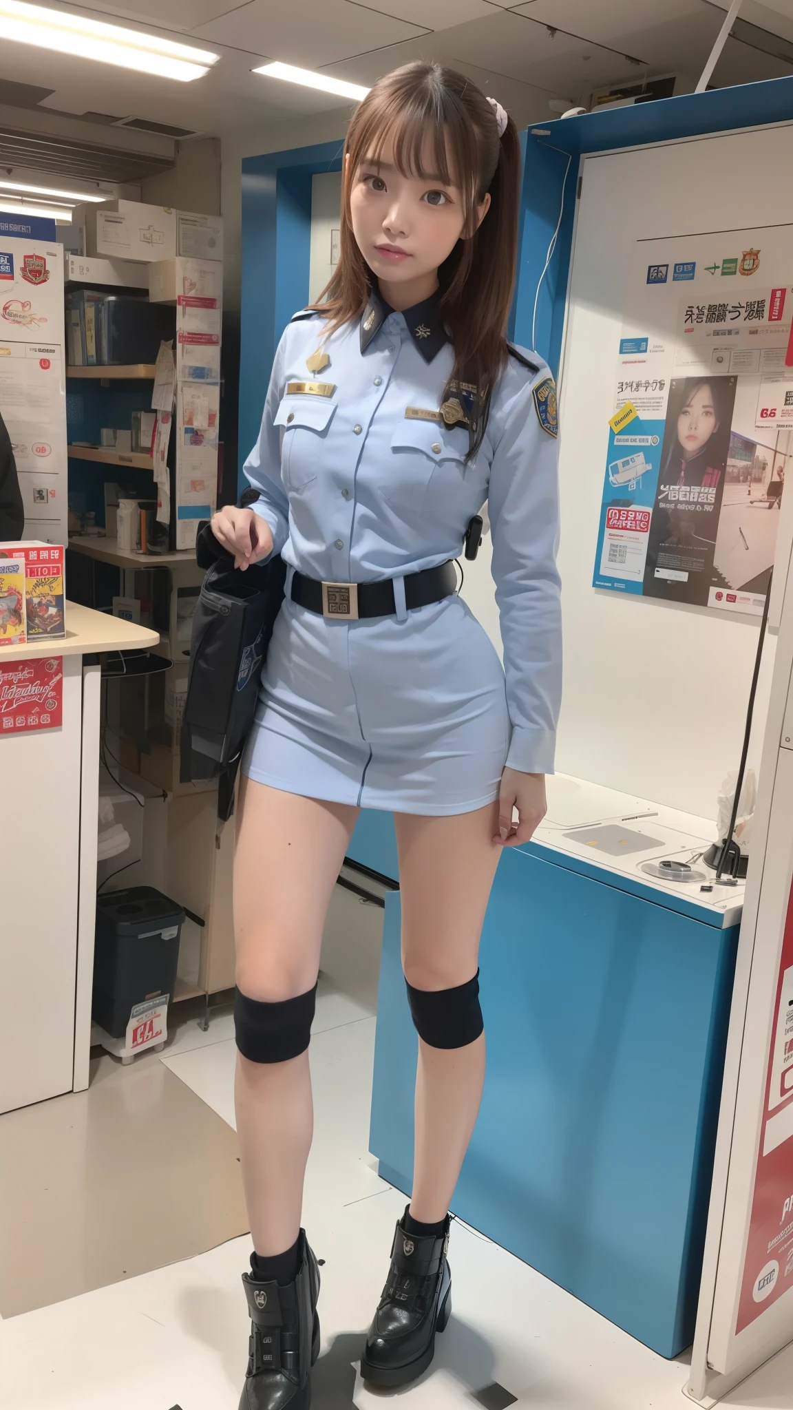 Woman police uniform, robot