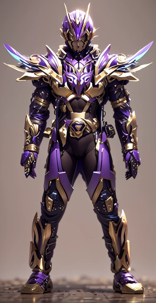 The color changes to gold and purple,Some gold and purple(Ensure its layering and armor texture,Gold as the main color,Purple as a secondary hue,There are more purple spots on the legs)