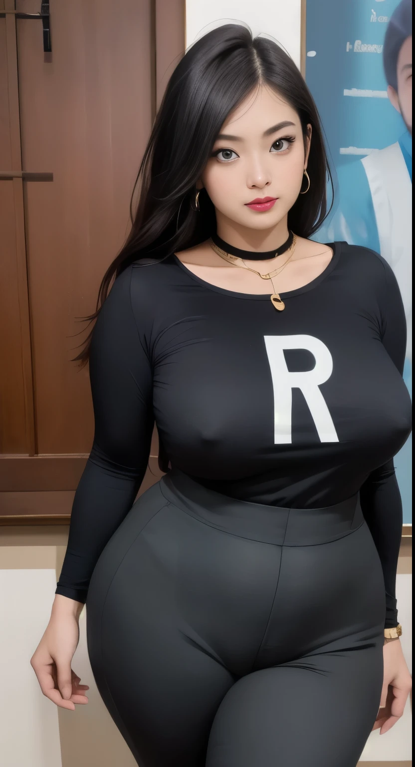 there is a woman in a black shirt and gold shorts posing for a photo, linda espessa feminina, grosso, quadris largos, espesso thighs, modelo plus size atraente, rubenesco, espesso legs, coxas grandes, mulher mais tamanho, quadris mais largos, espesso body, espesso, curvy hourglass figure, curvy model, Arab-Japanese goddess , beautiful curvy woman, slightly fat arms , usando 5 pulseira, usando leggings com colar de 3 diamantes