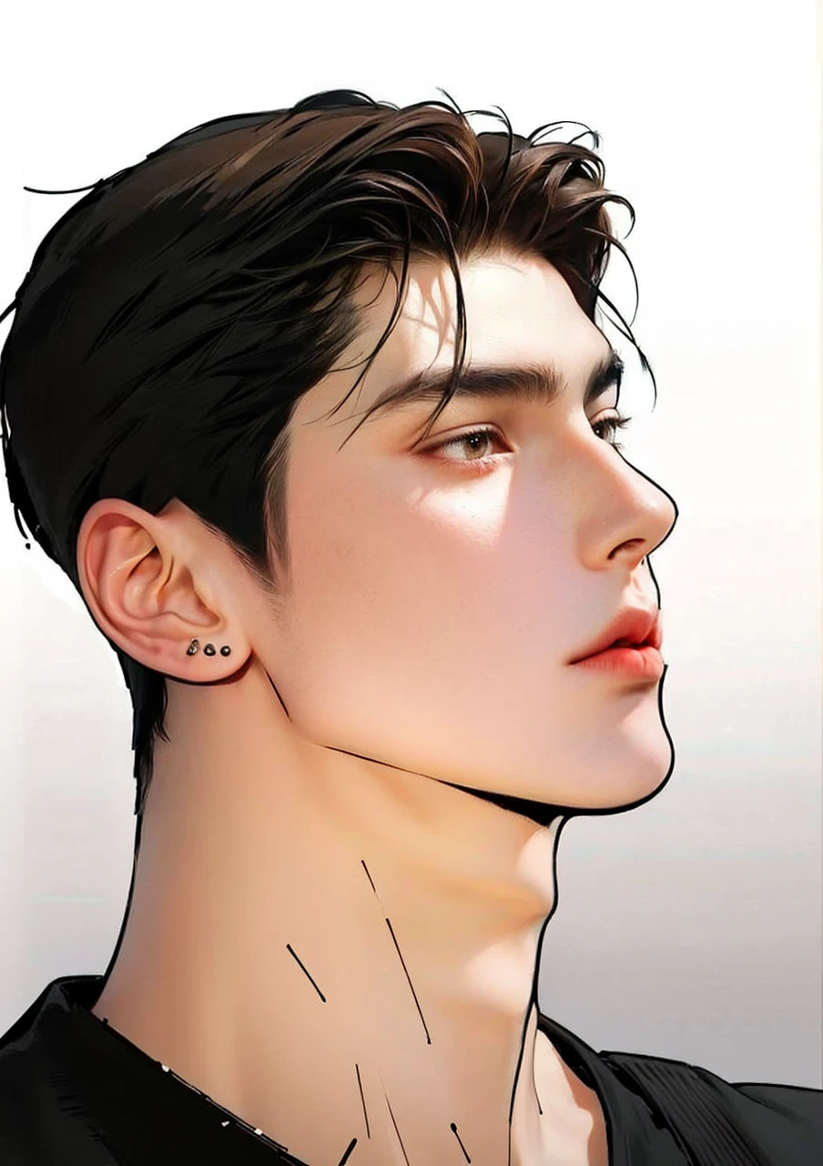 Masterpiece of man, Adult man with firm facial features like an Dutch, brown eyes, his nose is sharp, mature, brown eyes, neat short brown hair, very handsome, white, clean, smooth skin
