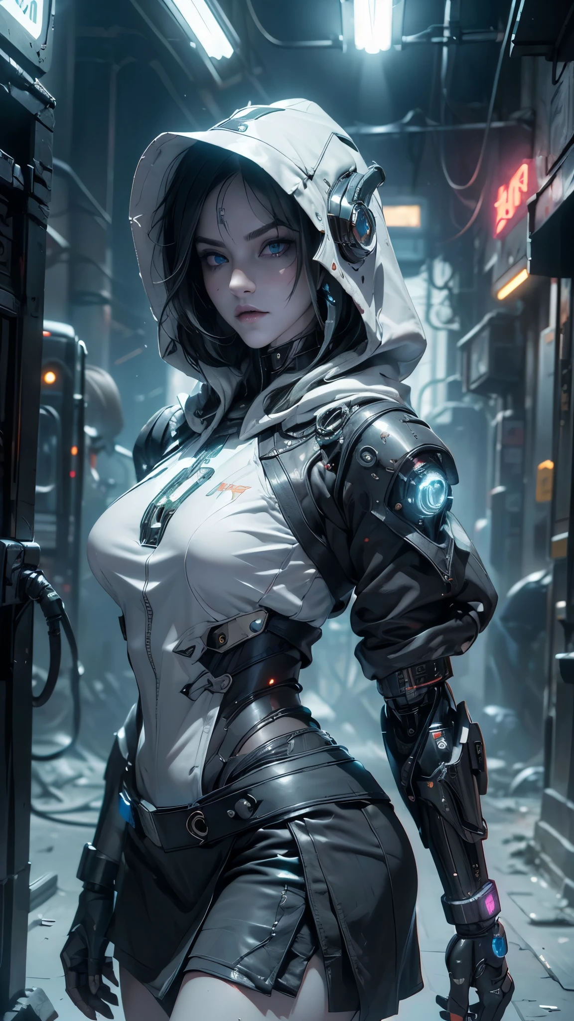 puntaje_9, puntaje_8_arriba, puntaje_7_arriba, puntaje_6_arriba, Classification_explicit, 1 chica, ((18 years:1.2)),,(Fondo de ruinas de mazmorra en ruinas cyberpunk :1.4 ), adulto, labios llenos, grandes ojos claros, ojos azul claro, ((pelo rubio:1)),(miniskirt white plisada colegiala :1.4), (cabello ondulado largo: 1.2), NSFW, 1 chica,(manos perfectas: 1.5) ,(Detalles de la cara: 1.5, ojos azules brillantes, hermoso rostro, ojos bonitos, Iris lining, labios delgados: 1.5, delgado, pale and sharp eyebrows, largo, dark eyelashes, double tabs), cuerpo completo, ciberpunk, mecha, mechanics, (Obra maestra: 1.4), (8K, realista, foto cruda, La mejor calidad: 1.4), Transparent nipple areola shape, Hermosos pechos, Chica japonesa, Hermosa cara linda, (Cara real: 1.4), Perfecto , hermoso peinado, Ojos azules realistas, Hermosos ojos de detalle, (piel real: 1.3), Piel hermosa, atractivo, cara enojada, ultra high resolution, ultra Realista, cinematic lighting, hair dyed white, Cabello largo, Cintas, Ruinas de la ciudad, mundo futurista,traje retrofuturista,cyborg,pelo blanco,una parte de la cara es robot,retrofuturistic colors, neon lights ,Postura de yoga,vista trasera, (colores brillantes), (cyborg samurai white cyber :1.4), (Cyber hood with dull and bright LEDs:1.4), Pale bright with LEDs,( cybernetic suit made of gray carbon materia:1.4), (face detailed :1.4),( cinematic lighting :1.4)