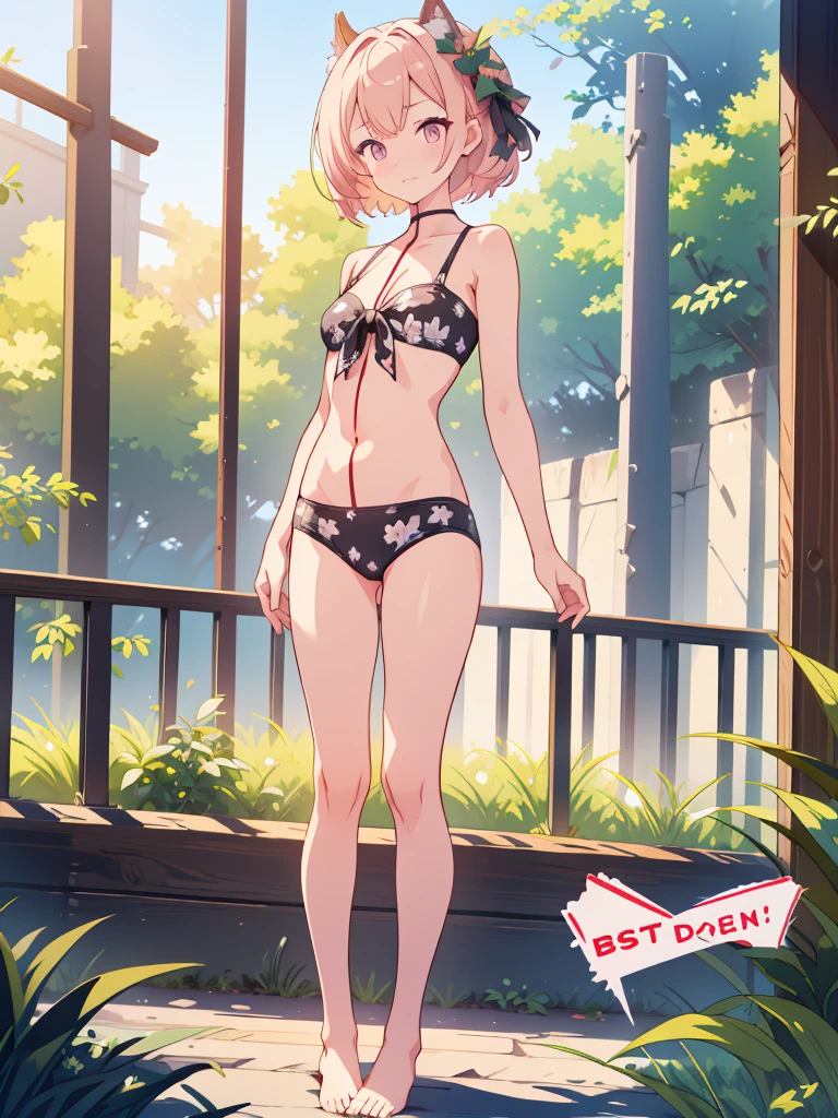 1girl、vtuber-fullbody、highest quality、Masterpiece、Official Art、The best composition、Super detailed、Standing in front of the viewer、short hair、bikini、Small breasts、barefoot、Transparent Background、