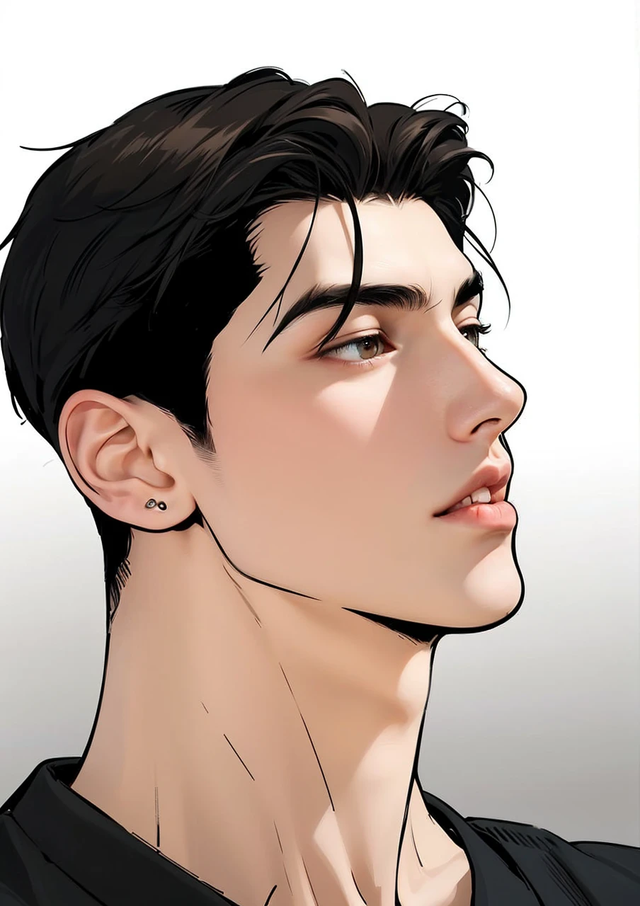 Masterpiece of man, Adult man with firm facial features like an Dutch, brown eyes, his nose is sharp, mature, brown eyes, neat short brown hair, very handsome, white, clean, smooth skin