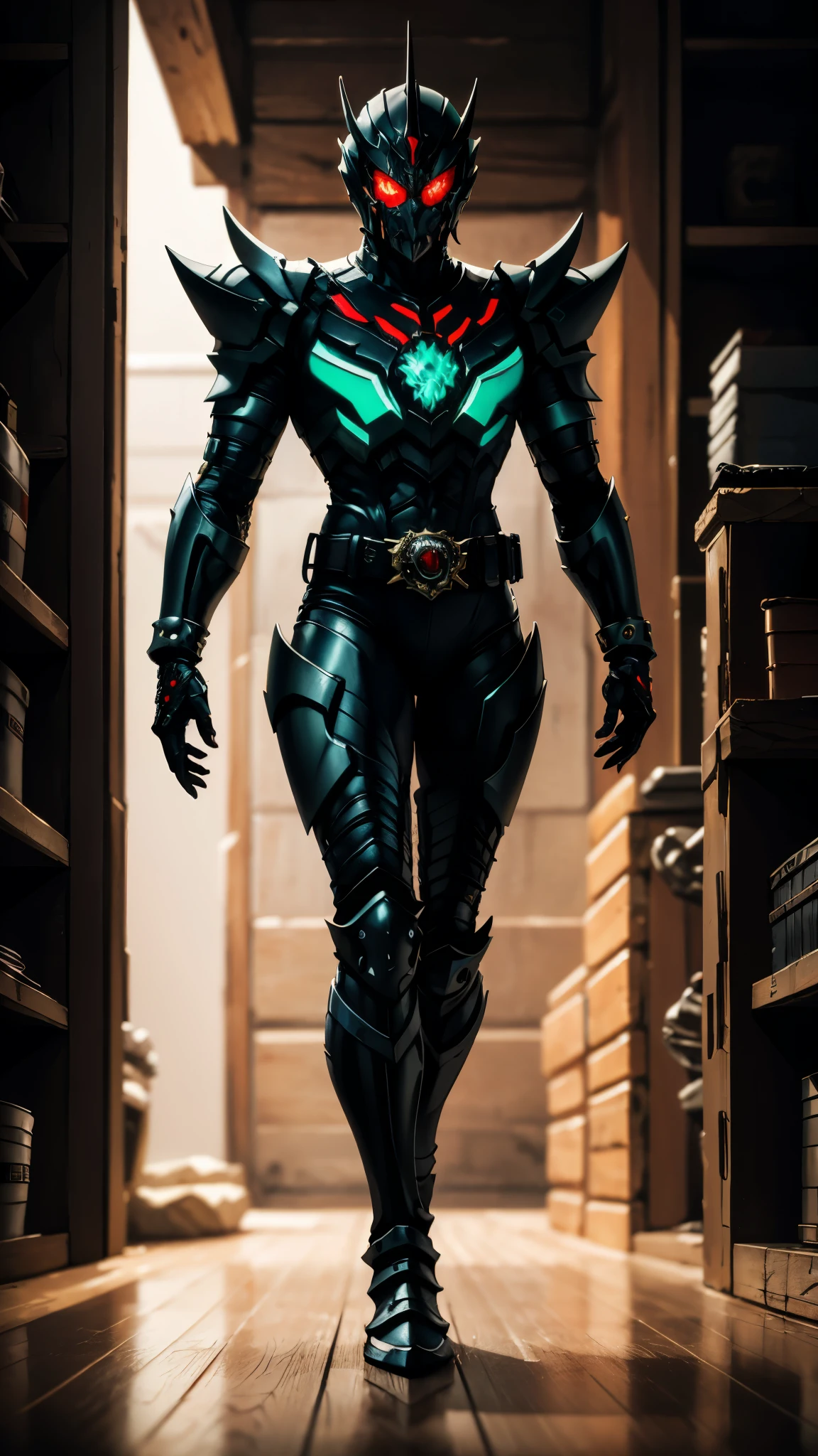 A man wearing a full-face helmet, a fantasy-style biotech armored combat suit, green eyes, (a composite layered chest armor), fully enclosed shoulder guards, matching arm and leg guards, the belt is adorned with fangs biting into gemstone, (the color scheme is primarily blue with black and red accents), the design balances heavy with agility, a high-tech bio-mecha armor, (Armor Concept Inspired by Cyberpunk Vampire, the huge cape fluttering in the wind, stand on the top of a skyscraper in a futuristic sci-fi city), this character embodies a finely crafted fantasy-surreal style armored hero in anime style, exquisite and mature manga art style, (battle damage, element, blood, plasma, energy, the armor glows), ((male:1.5)), metallic, real texture material, dramatic, high definition, best quality, highres, ultra-detailed, ultra-fine painting, extremely delicate, professional, perfect body proportions, golden ratio, anatomically correct, symmetrical face, extremely detailed eyes and face, high quality eyes, creativity, RAW photo, UHD, 32k, Natural light, cinematic lighting, masterpiece-anatomy-perfect, masterpiece:1.5