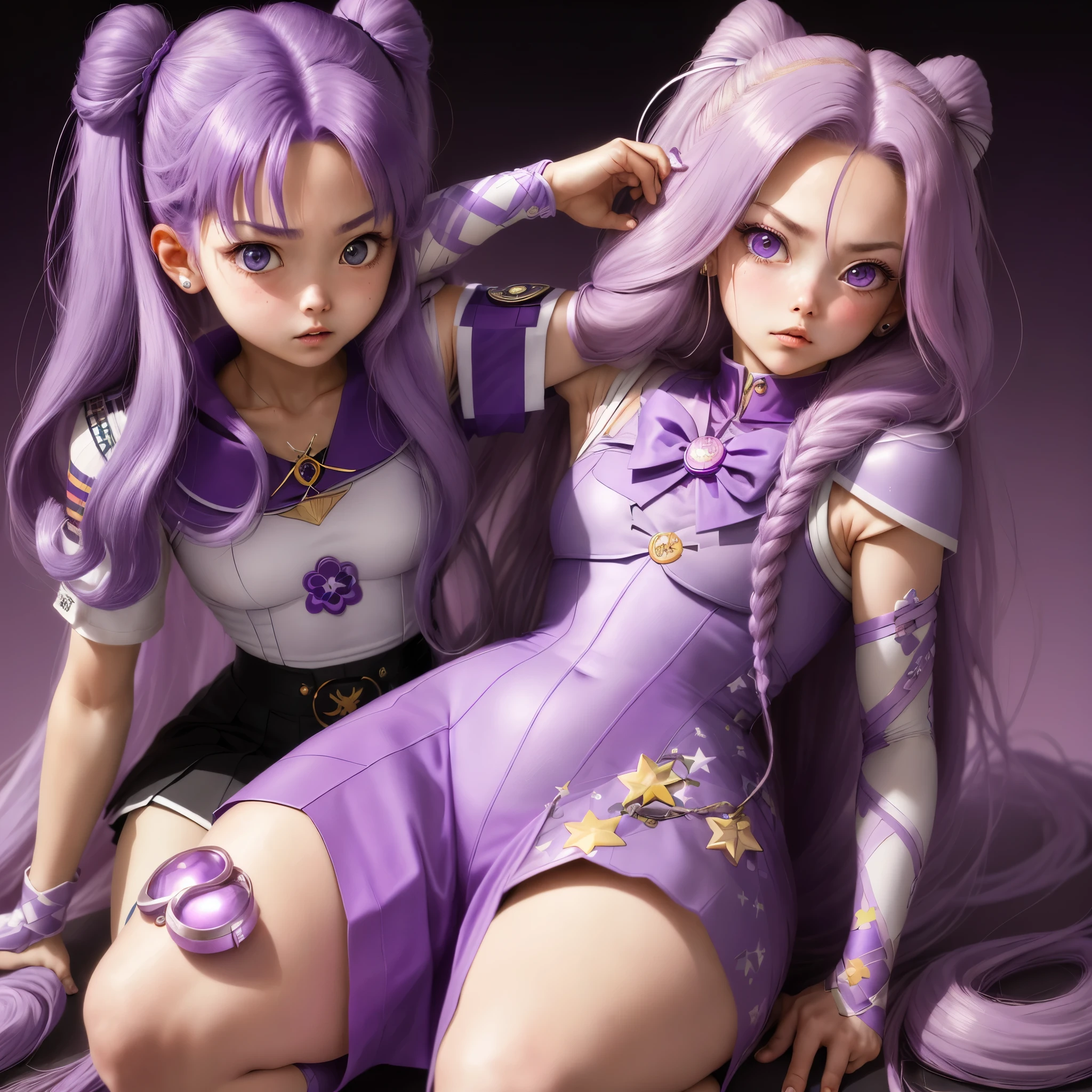 (Extreme complexity, two subjects)(subject 1: cryptic girl (CrptGrl), purple white gradient long hair, indifferent, kind, in her iconic outfit) and her companion Lisa (average Japanese woman, sailor scout outfit (small) looking embarrassed) examine a dragon's mouth and find a cavity