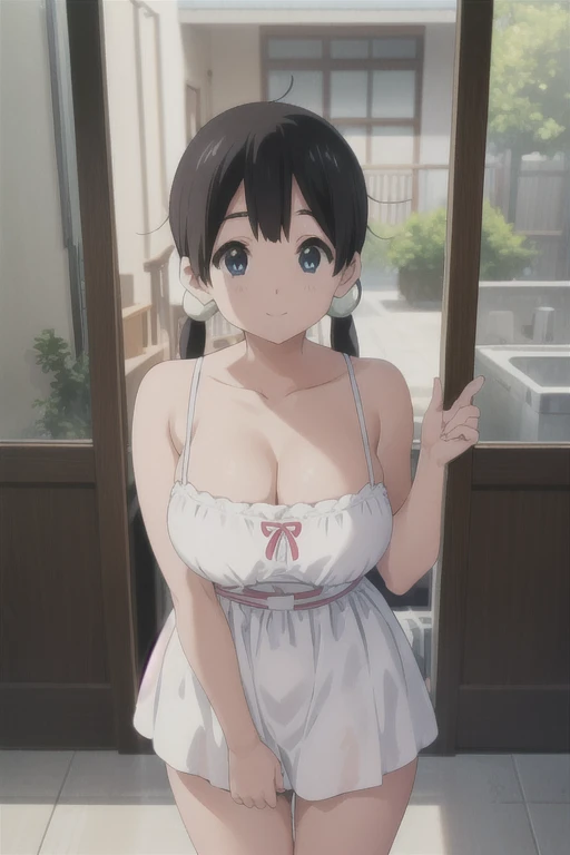 (((Pixel Perfect, Perfect in every detail))), alone, One girl, tamako kitashirakawa, , View Viewer, smile, (Huge breasts:1.5)、(White camisole)