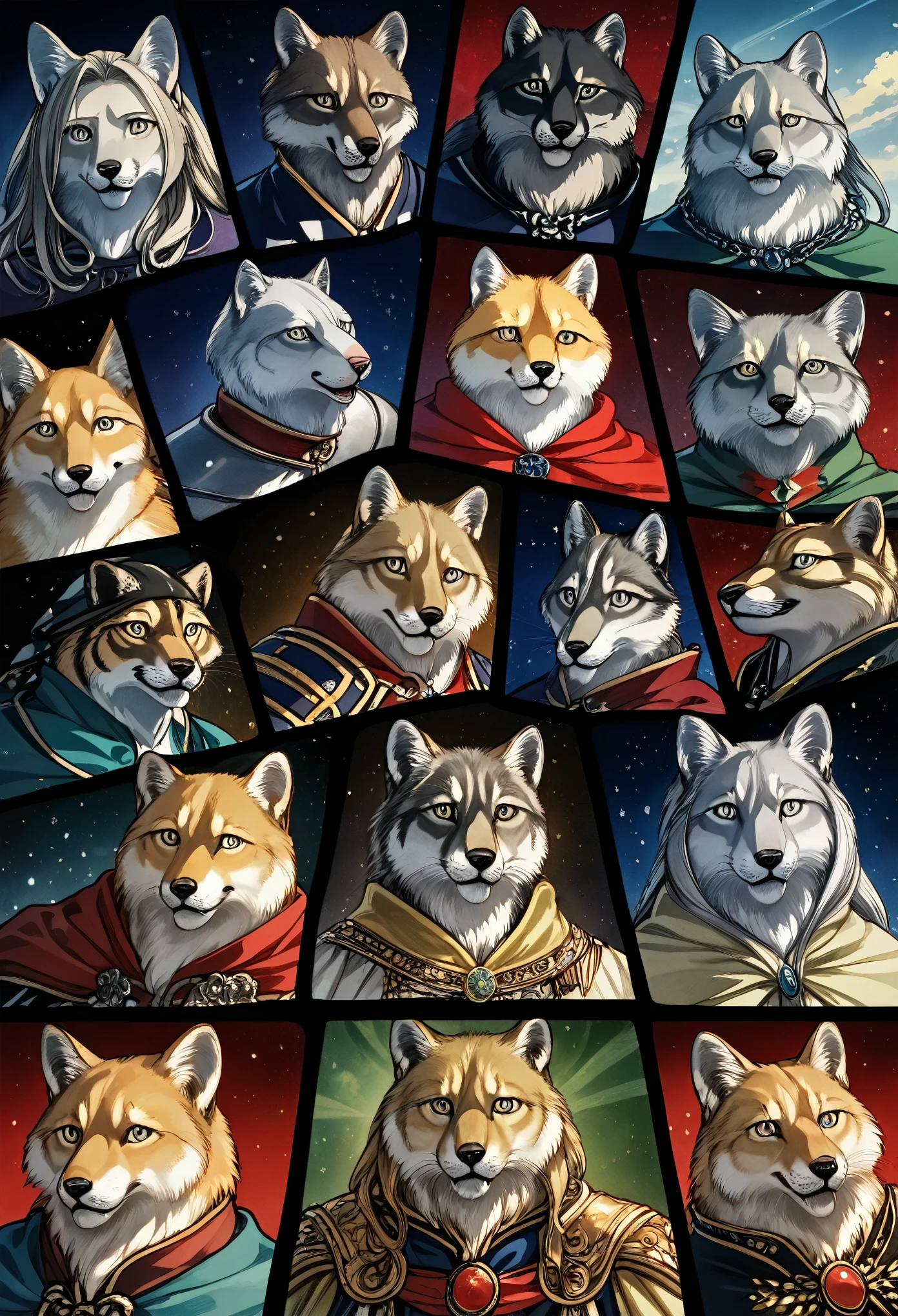 dynamic angle, top quality, best quality, High-quality illustrations, masterpiece, super high resolution, detailed background, detailed background, alchemist, medieval Europe, chandelle, group shot:0.1, 6+boys, 6+girls, absurdres(highly detailed beautiful face and eyes)perfect anatomy, expression, good lighting, cinematic shadow(kemono, furry anthro),