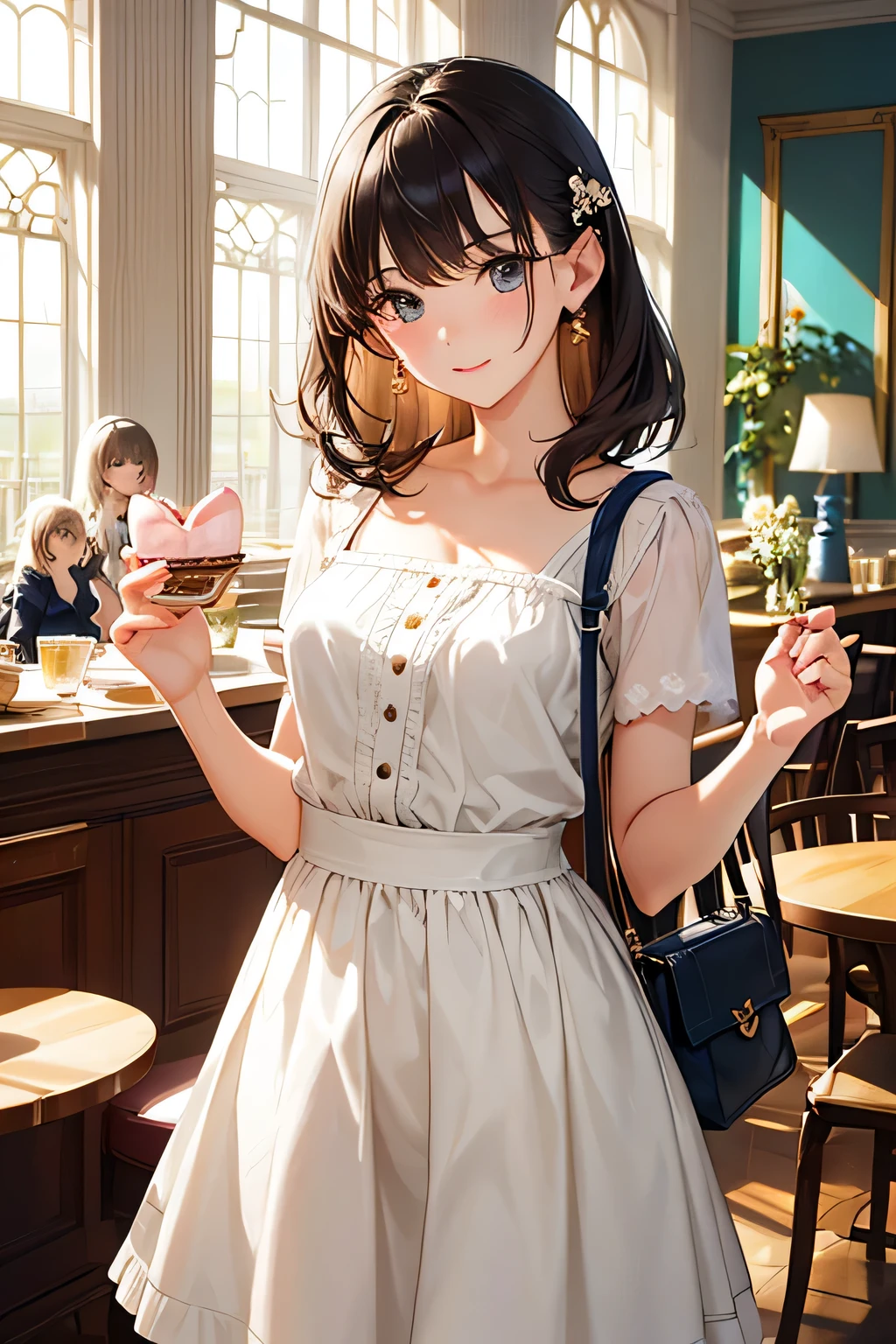 highest quality、High resolution、Detailed Background、(Beautiful face in every detail:1.4)、Anatomically correct、(Draw the correct number of fingers:1.2)、(Detailed facial expressions)、(Detailed eyes:1.2)、Beautiful girl in her 20s、(Highly detailed face:1.4)、cute hair color、cute hairstyle、Wavy Hairstyle、well-groomed eyebrows、cute eye makeup、Cute Lip Makeup、cute gesture、Paris in the Summer、
(Three beautiful girls enjoying French sweets in a cute cafe:1.5)、
Afternoon tea at a cafe、A moment of elegance in a stylish store、
Walking at the Sacré Coeur、A cute photo with a white building in the background、It's nice to stroll around the temple area、
Viewing art at the Louvre、Take a photo surrounded by art in front of world-famous masterpieces、Creates an intelligent and sophisticated atmosphere、
Chiffon blouse、Linen shirt、Camisole etc. White、blue、Refreshing colors such as beige give a mature look.、It's also good to add feminine details such as tiers and ruffles.、
Wide-leg trousers、Culottes skirt、Linen pants etc.、Knee-length or midi-length skirts can give off a mature, feminine vibe.、Denim shorts and culottes are also cute and summery.、
The perfect camisole dress for summer、Short sleeve dress、I-line dresses and other cool materials such as linen and cotton are fashionable、We recommend elegant prints such as small floral patterns and stripes.、
Sandals、It is also good to add elegant gold or silver accessories such as a basket bag.、
The balance of a cool silhouette and elegant details brings out the feminine charm of a grown-up.、
We recommend adding a trendy touch with accessories and small items.、
The overall color scheme is unified to create a mature look.、cute
