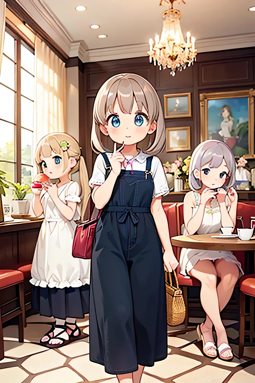 highest quality、High resolution、Detailed Background、(Beautiful face in every detail:1.4)、Anatomically correct、(Draw the correct number of fingers:1.2)、(Detailed facial expressions)、(Detailed eyes:1.2)、Beautiful girl in her 20s、(Highly detailed face:1.4)、cute hair color、cute hairstyle、Wavy Hairstyle、well-groomed eyebrows、cute eye makeup、Cute Lip Makeup、cute gesture、Paris in the Summer、
(Three beautiful girls enjoying French sweets in a cute cafe:1.5)、
Afternoon tea at a cafe、A moment of elegance in a stylish store、
Walking at the Sacré Coeur、A cute photo with a white building in the background、It's nice to stroll around the temple area、
Viewing art at the Louvre、Take a photo surrounded by art in front of world-famous masterpieces、Creates an intelligent and sophisticated atmosphere、
Chiffon blouse、Linen shirt、Camisole etc. White、blue、Refreshing colors such as beige give a mature look.、It's also good to add feminine details such as tiers and ruffles.、
Wide-leg trousers、Culottes skirt、Linen pants etc.、Knee-length or midi-length skirts can give off a mature, feminine vibe.、Denim shorts and culottes are also cute and summery.、
The perfect camisole dress for summer、Short sleeve dress、I-line dresses and other cool materials such as linen and cotton are fashionable、We recommend elegant prints such as small floral patterns and stripes.、
Sandals、It is also good to add elegant gold or silver accessories such as a basket bag.、
The balance of a cool silhouette and elegant details brings out the feminine charm of a grown-up.、
We recommend adding a trendy touch with accessories and small items.、
The overall color scheme is unified to create a mature look.、cute