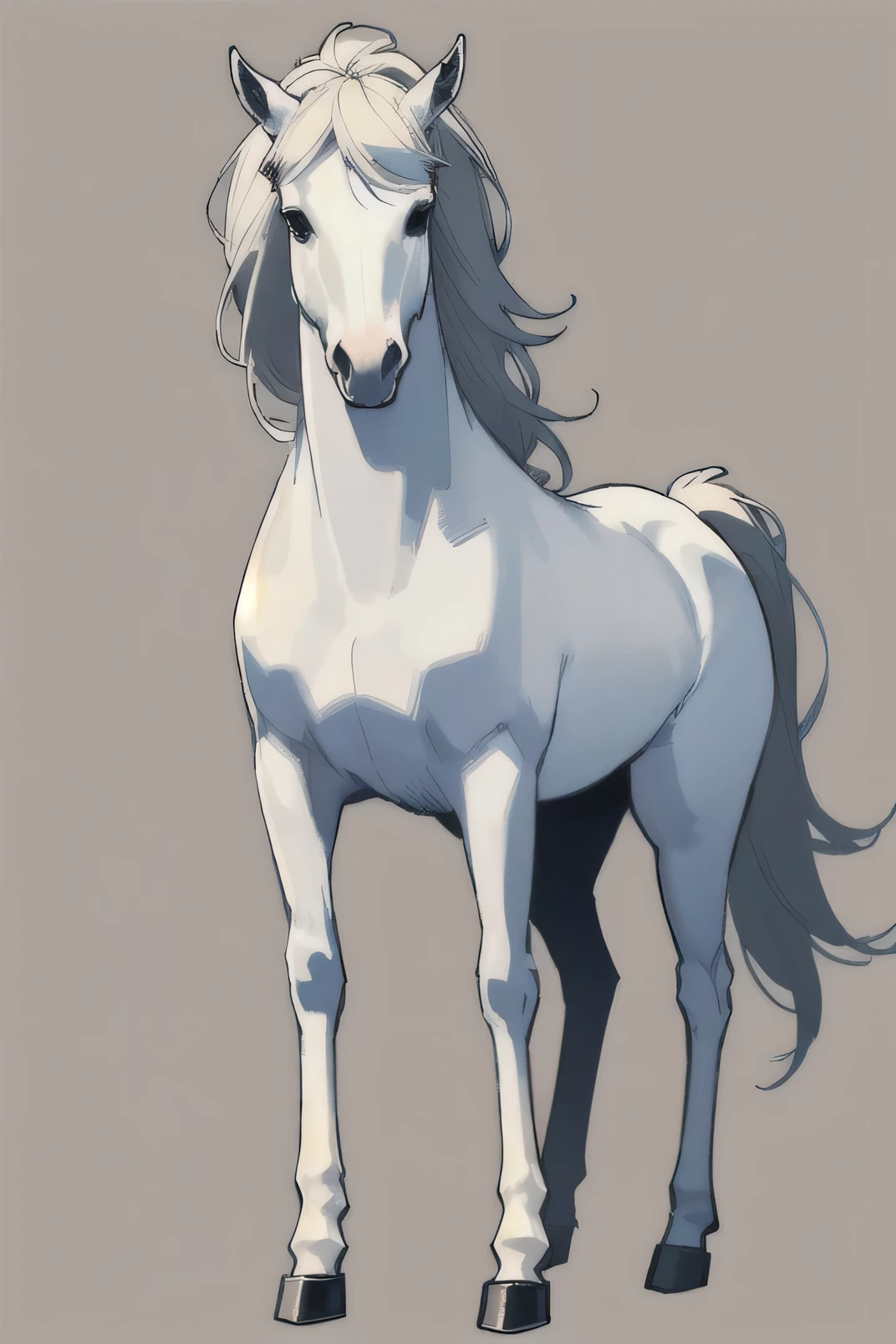 Pony，Q version of little white horse，Full body standing，animal，Blank Background