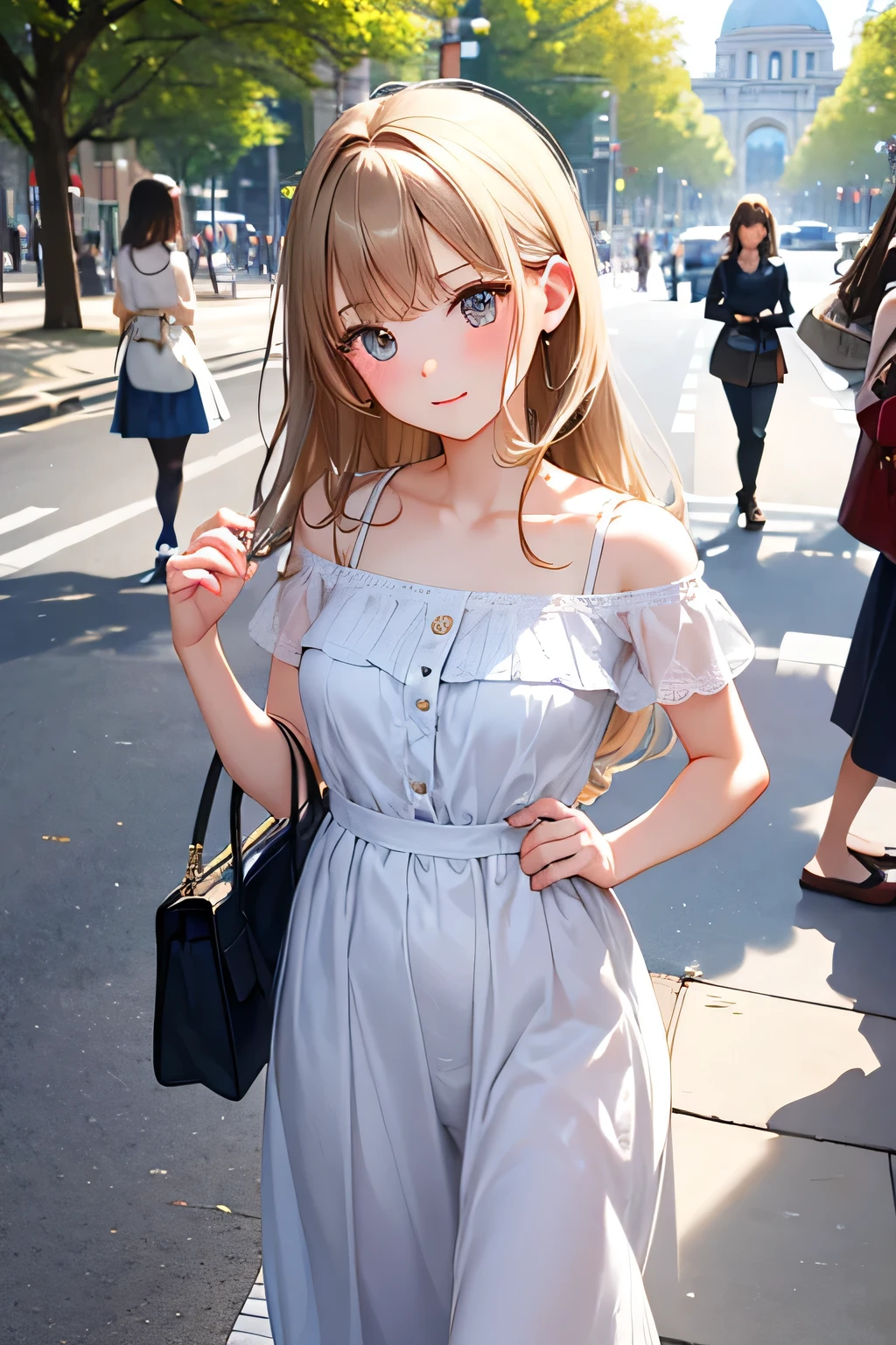 highest quality、High resolution、Detailed Background、(Beautiful face in every detail:1.4)、Anatomically correct、(Draw the correct number of fingers:1.2)、(Detailed facial expressions)、(Detailed eyes:1.2)、Beautiful girl in her 20s、(Highly detailed face:1.4)、cute hair color、cute hairstyle、Wavy Hairstyle、well-groomed eyebrows、cute eye makeup、Cute Lip Makeup、cute gesture、Paris in the Summer、
(Three beautiful girls enjoying a trip:1.5)、
Walking at the Sacré Coeur、A cute photo with a white building in the background、It's nice to stroll around the temple area、
Viewing art at the Louvre、Take a photo surrounded by art in front of world-famous masterpieces、Creates an intelligent and sophisticated atmosphere、
Chiffon blouse、Linen shirt、Camisole etc. White、blue、Refreshing colors such as beige give a mature look.、It's also good to add feminine details such as tiers and ruffles.、
Wide-leg trousers、Culottes skirt、Linen pants etc.、Knee-length or midi-length skirts can give off a mature, feminine vibe.、Denim shorts and culottes are also cute and summery.、
The perfect camisole dress for summer、Short sleeve dress、I-line dresses and other cool materials such as linen and cotton are fashionable、We recommend elegant prints such as small floral patterns and stripes.、
Sandals、It is also good to add elegant gold or silver accessories such as a basket bag.、
The balance of a cool silhouette and elegant details brings out the feminine charm of a grown-up.、
We recommend adding a trendy touch with accessories and small items.、
The overall color scheme is unified to create a mature look.、cute