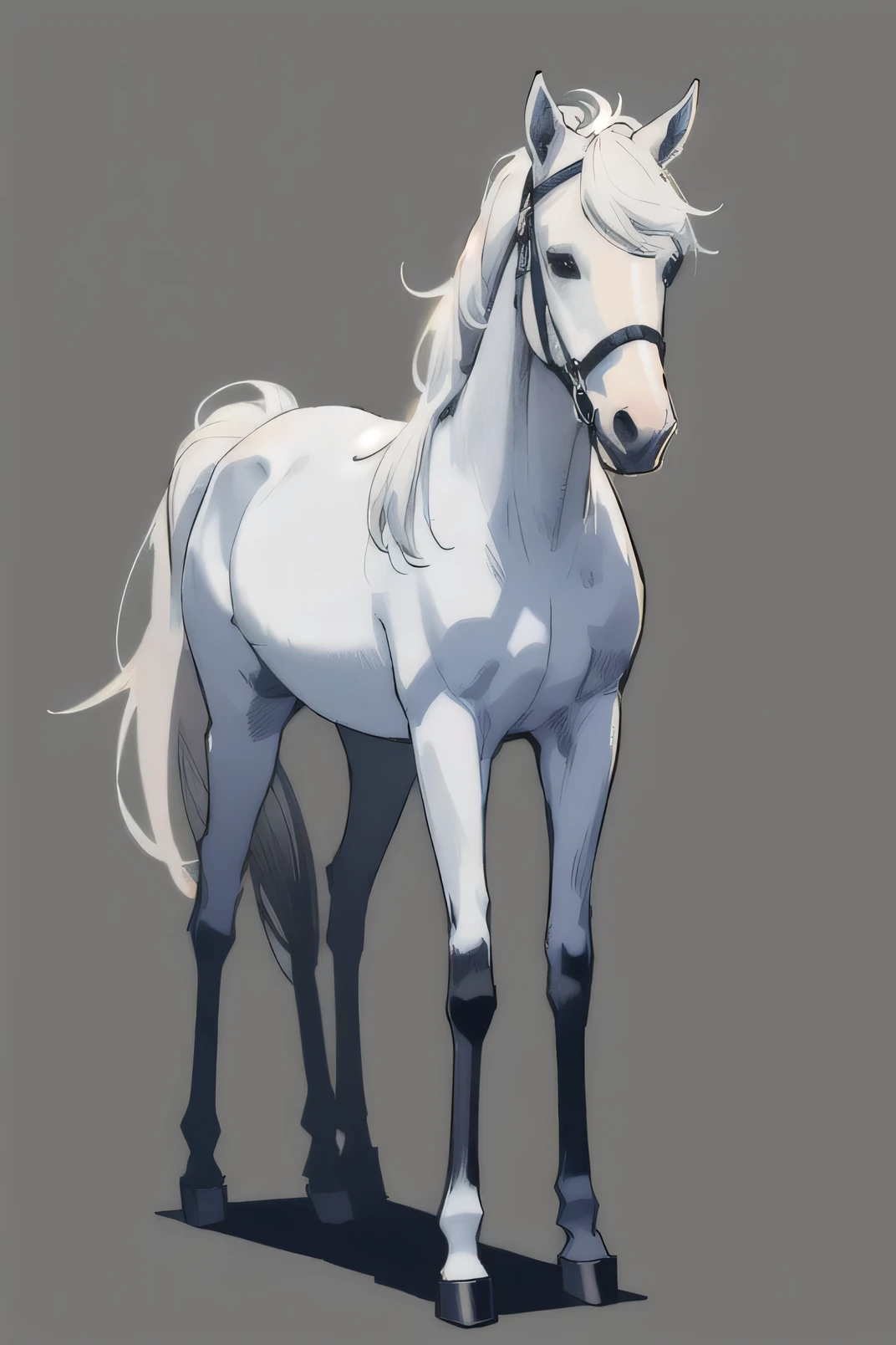 Pony,Q version of little white horse,Full body standing,animal,Blank Background