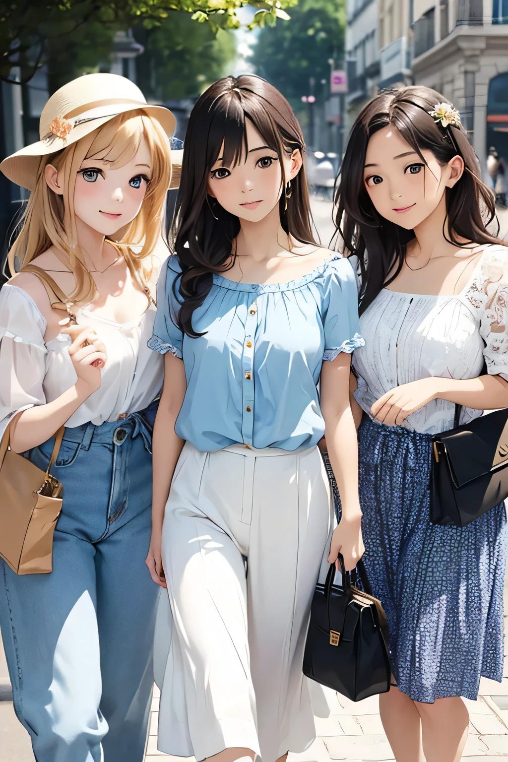 highest quality、High resolution、Detailed Background、(Beautiful face in every detail:1.4)、Anatomically correct、(Draw the usual number of fingers:1.2)、(Detailed facial expressions)、(Detailed eyes:1.2)、(Detailed eyes:1.2)、Beautiful, smooth skin、Teenage beauty、(Three Women)、(Huge breasts:1.3)、(Highly detailed face:1.4)、Brown Hair、Black Hair、cute hair color、ponytail、Bobcut、Braided long hair、Wavy Hairstyle、well-groomed eyebrows、Perfect body line、Cowboy Shot、
(Three beautiful girls:1.5)、
Hawaiian shirts, famous in Hawaii, are characterized by their vibrant colors and patterns.、
Find a Hawaiian shirt with a cute pattern that suits your taste at shops and markets around town.、You can also wear matching kimonos with your partner and take memorable photos.、
A lightweight dress and sandals perfect for the beach or walking around town、Choose a dress in pastel colors or floral patterns、
We also recommend pairing an oversized T-shirt with denim shortatch your sneakers、
Pair a pretty bikini with a floral or colorful cover-up dress for beach fun.、
Pairing a cool off-the-shoulder top with denim shorts is also stylish.、
You can add accessories such as hats, sunglasses and beach bags to make your outfit even cuter.、
Maxi dresses are popular in resort areas and are an item that accentuates femininity.、
Pair a maxi dress with sandals for a resort feel.、
Add small items and accessories、cute