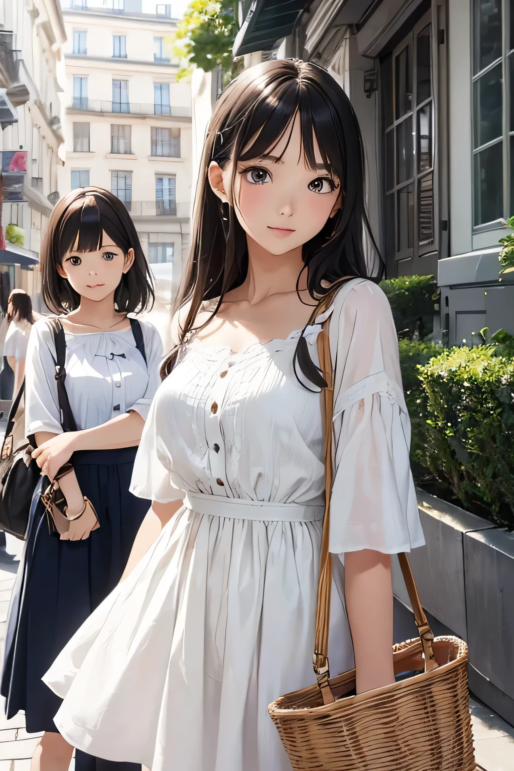 highest quality、High resolution、Detailed Background、(Beautiful face in every detail:1.4)、Anatomically correct、(Draw the correct number of fingers:1.2)、(Detailed facial expressions)、(Detailed eyes:1.2)、Beautiful girl in her 20s、(Highly detailed face:1.4)、cute hair color、cute hairstyle、Wavy Hairstyle、well-groomed eyebrows、cute eye makeup、Cute Lip Makeup、cute gesture、Paris in the Summer、
(Three beautiful girls enjoying a trip:1.5)、
Walking at the Sacré Coeur、A cute photo with a white building in the background、It's nice to stroll around the temple area、
Viewing art at the Louvre、Take a photo surrounded by art in front of world-famous masterpieces、Creates an intelligent and sophisticated atmosphere、
Chiffon blouse、Linen shirt、Camisole etc. White、blue、Refreshing colors such as beige give a mature look.、It's also good to add feminine details such as tiers and ruffles.、
Wide-leg trousers、Culottes skirt、Linen pants etc.、Knee-length or midi-length skirts can give off a mature, feminine vibe.、Denim shorts and culottes are also cute and summery.、
The perfect camisole dress for summer、Short sleeve dress、I-line dresses and other cool materials such as linen and cotton are fashionable、We recommend elegant prints such as small floral patterns and stripes.、
Sandals、It is also good to add elegant gold or silver accessories such as a basket bag.、
The balance of a cool silhouette and elegant details brings out the feminine charm of a grown-up.、
We recommend adding a trendy touch with accessories and small items.、
The overall color scheme is unified to create a mature look.、cute