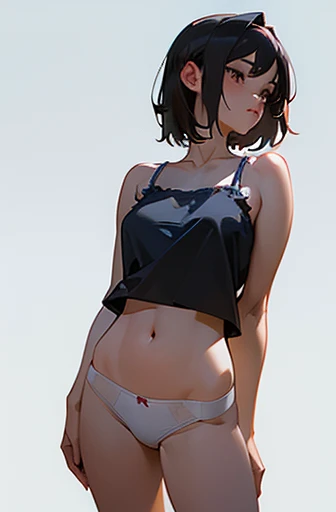 (masterpiece), (8k, best quality, high resolution), (ultra-detailed, realistic), (anatomically correct),
((from head to thighs)), (Standing), (No background),
(1woman), (looking at viewer), (show one's navel),
(A Japanese woman, 30 years old and 155cm tall.),
((wear only camisole and )),
(red cropped camisole), (white pantiesr impression is pure, clean and kind.),