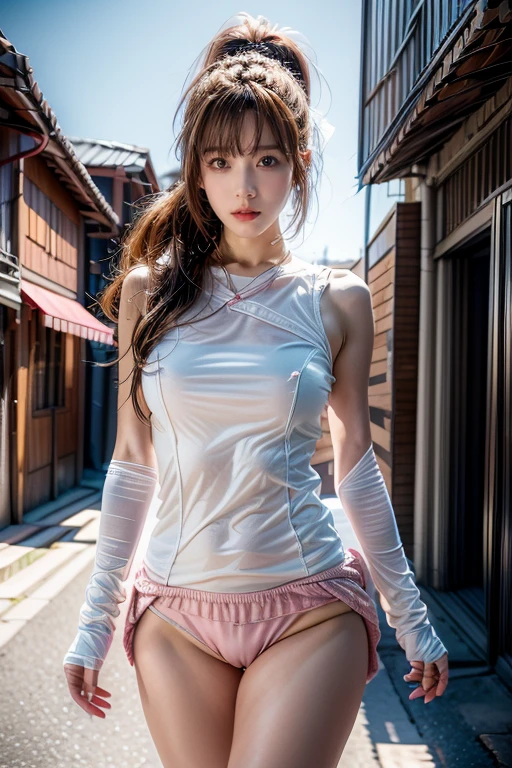 A 29-year-old woman wearing pink clothes and white gloves is walking, Power Woman, range murata and ArtJam, Betty Cooper, ArtJam julie bell beeple, Chris Moore. ArtJam, extremely detailed ArtJam, krenz cushart and ArtJam, Up to the model | ArtJam, Supergirl, style ArtJam,Surrealism, modern, blending, Fujicolor, atmospheric perspective, UHD, ccurate, anatomically correct, textured skin, high details, best quality, HD