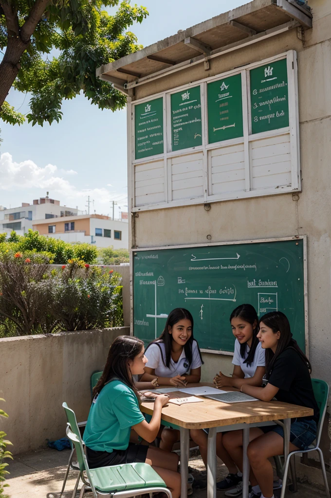 
En un liceo municipal de bajos recursos, se ha implementado un proyecto de identidad liceana que ha transformado el ambiente escolar. The walls are decorated with colorful murals depicting local history and culture, pintados por los propios estudiantes con la ayuda de artistas comunitarios. En el patio central, there is a community garden where students grow plants and flowers, creando un espacio verde y acogedor. Classrooms are equipped with renovated and colorful desks, y los estudiantes llevan uniformes personalizados que reflejan el orgullo y la pertenencia al liceo. En una esquina del patio, a group of students excitedly discusses an academic project, while others play sports or read under the shade of the trees. Todo el entorno refleja un ambiente de convivencia armoniosa, better academic performance and greater comfort for everyone.