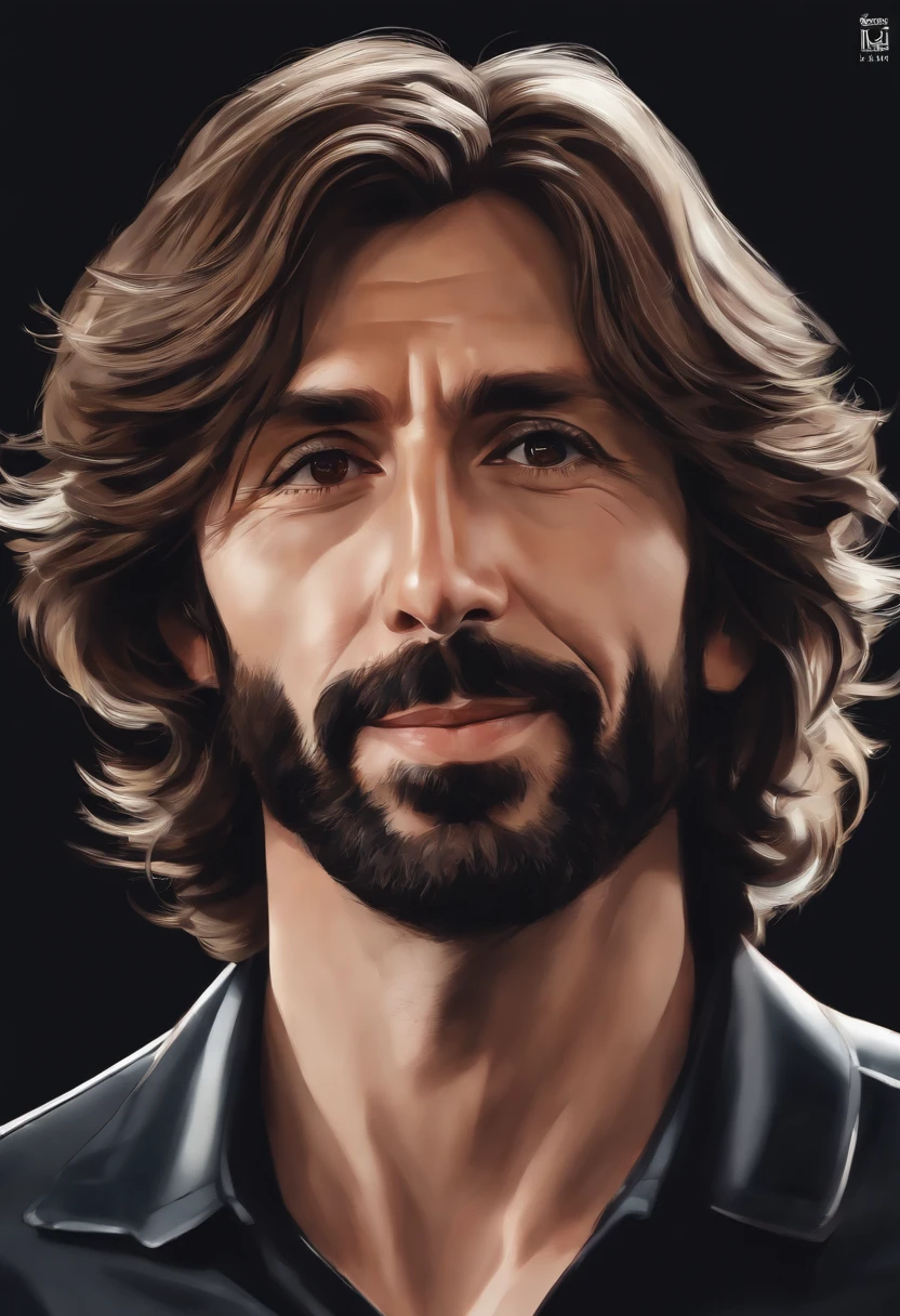 Close-up face portrait of a Andrea Pirlo, with smiling expressions,Ac Milan jersey, soft smooth skin, Fantastic Big Eyes, beautiful intricate, Symmetrical medium color hair, Keep your eyes open for anime, Soft lighting, Detailed face, By Makoto Shinkai, Stanley Ateg Liu, Phlegm sputum, phlegm, rossdraws, concept-art,hyper realistic, looking at the camera, 4D