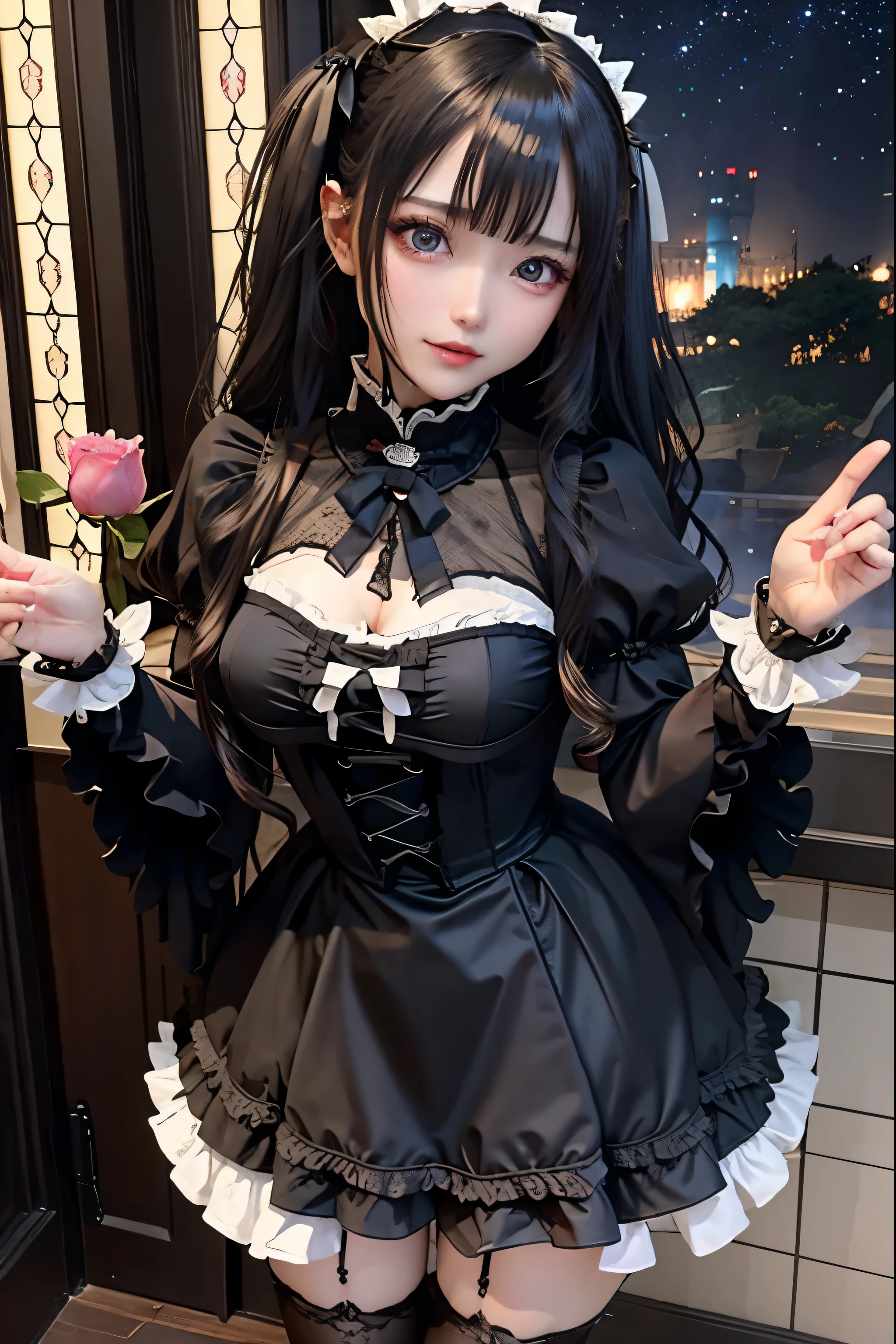 Hard Dark Gothic Makeup、Deep Night Sky、Horror、Black dark eyeshadow、cry、sad、Good skin radiance、Dark Gothicメイク、Dark smile、palace、The beauty of fragrance、24-years-old、Expressions of intense sexual pleasure、Embarrassed look、Dark Gothic、Obscene language、highest quality、Drunk face、紫のMaid clotheysterious、Noble、sexy、Loving smile、Twin tail hair、Right blue eye, Left eye is red、Platform Heel Shoes、Heavy makeup、Gothic Lolita Clothing、A little slimmer、Silver Hair、Long Hair Straight Hair、Cute Gothic Lolita Dress、Beautiful Face、elegant features、Fascinating face、Stained glass is the background、Chest glistening with sweat、The room is dark、goth long dress、Bell Sleeves、Wizard Sleeve、Decadent look、Sexually excited expression、Glossy thighs wet with water、Thighs that are wet and shiny with oil、Background of a room full of roses、sad expression、Rose Maiden、The embroidery is pink、The dress has pink embroidery、Thigh-high socks、Knee-high socks、Gentle expression、Dark black eyeshadow、Stained glass and rose background、Female Duo、Female couple、dark church background、Stained glass、Black metal world、Dark Castle、Dark Room、Slender body、upright、walk、Are standing、gothic long dresaid clothes、Victorian dresses、Her thighs glisten with sweat、My body is wet and shiny、Lots of glitter on the thighs、sweating、My thighs are sticky from sweating、Sweat glistens on the thighs, The whole body is sweaty and shiny、Quite sweaty、My thighs are sweaty、My thighs are so wet、My thighs are shining with sweat、A lot of sweat glistens all over the body、The thighs are the best、Thighs are glamorous、Small breasts、Playing guitar、Singing while playing the guitar、les paul guitar、Holding a guitar、Playing in a band、