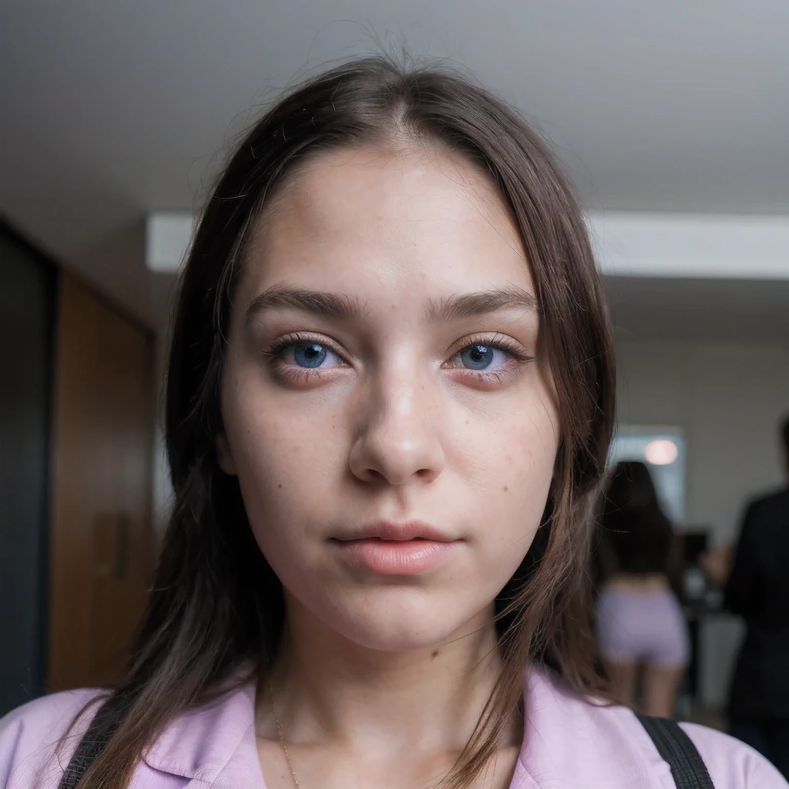 photo of a college student, in Purple Pink, futuristic space suit, (freckles:0.8) cute face, sci-fi, dystopian, detailed eyes, Heterochromia eyes（（school student））