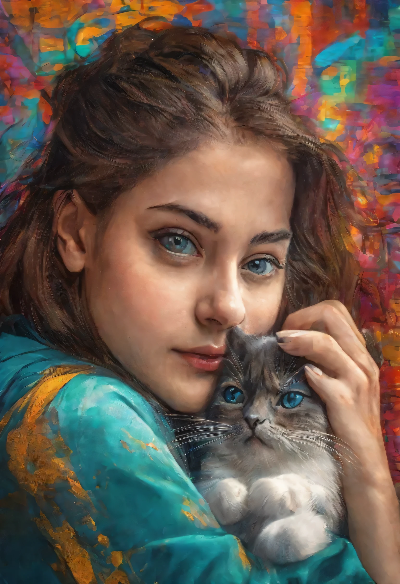 a girl holding a cat, graffiti, detailed facial features, beautiful eyes, detailed expressions, highly detailed, intricate, vibrant colors, dynamic composition, urban environment, street art, photorealistic, 8k, (best quality,4k,8k,highres,masterpiece:1.2),ultra-detailed,(realistic,photorealistic,photo-realistic:1.37),HDR,UHD,studio lighting,ultra-fine painting,sharp focus,physically-based rendering,extreme detail description,professional,vivid colors,bokeh, leonardo da vinci