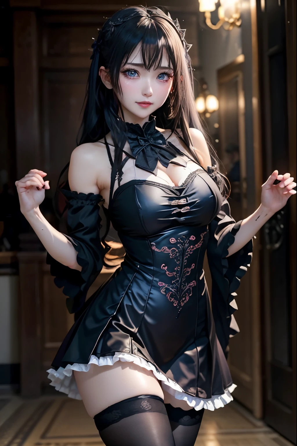 ハードDark Gothicメイク、Deep Night Sky、Horror、Black dark eyeshadow、cry、sad、Good skin radiance、Dark Gothicメイク、Dark smile、palace、The beauty of fragrance、24-years-old、Expressions of intense sexual pleasure、Embarrassed look、Dark Gothic、Obscene language、highest quality、Drunk face、紫のMaid clothes、Mysterious、Noble、sexy、Loving smile、Twin tail hair、Right blue eye, Left eye is red、Platform Heel Shoes、Heavy makeup、Gothic ta Clothing、A little slimmer、Silver Hair、Long Hair Straight Hair、Cute Gothic Loliress、Beautiful Face、elegant features、Fascinating face、Stained glassが背景、Chest glistening with sweat、The room is dark、goth long dress、Bell Sleeves、Wizard Sleeve、Decadent look、Sexually excited expression、Glossy thighs wet with water、Thighs that are wet and shiny with oil、Background of a room full of roses、sad表情、Rose Maiden、The embroidery is pink、The dress has pink embroidery、Thigh-high socks、Knee-high socks、Gentle expression、Dark black eyeshadow、Stained glassと薔薇背景、Female Duo、Female couple、dark church background、Stained glass、Black metal world、Dark Castle、Dark Room、Slender body、upright、walk、Are standing、gothic long dresaid clothes、Victorian dresses、Her thighs glisten with sweat、My body is wet and shiny、Lots of glitter on the thighs、sweating、My thighs are sticky from sweating、Sweat glistens on the thighs, The whole body is sweaty and shiny、Quite sweaty、My thighs are sweaty、My thighs are so wet、My thighs are shining with sweat、A lot of sweat glistens all over the body、The thighs are the best、Thighs are glamorous、Small breasts、Playing guitar、Singing while playing the guitar、les paul guitar、Holding a guitar、Playing in a band、Playing guitar chords、