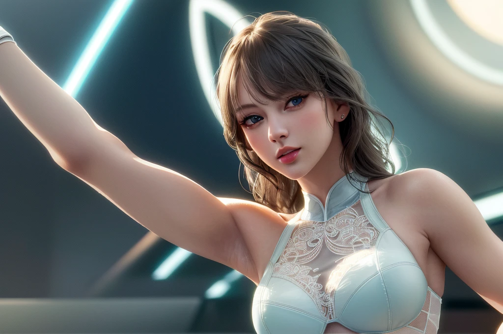 a cute woman(t4yl0rsw1ft),1girl,beautiful detailed eyes,beautiful detailed lips,extremely detailed eyes and face,longeyelashes,sensual cosplay,Buzz Lightyear,heroic musical space saga,buzz defeating robots,stage weapons,Pixar,photo-realistic:1.37,(best quality,4k,8k,highres,masterpiece:1.2),ultra-detailed,(realistic,photorealistic:1.37),vivid colors,studio lighting,sharp focus,physically-based rendering,extreme detail description,professional
