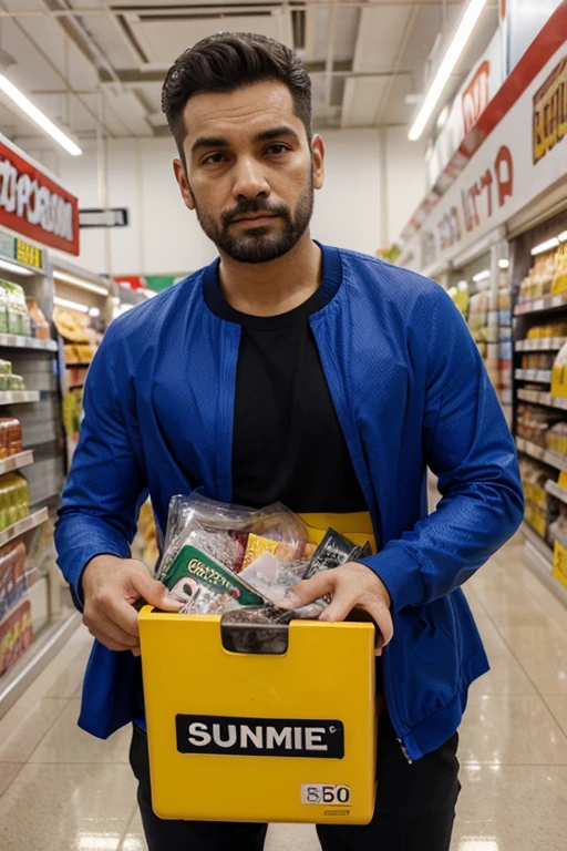 homem acima do peso com roupas atendendo em um caixa de supermercado