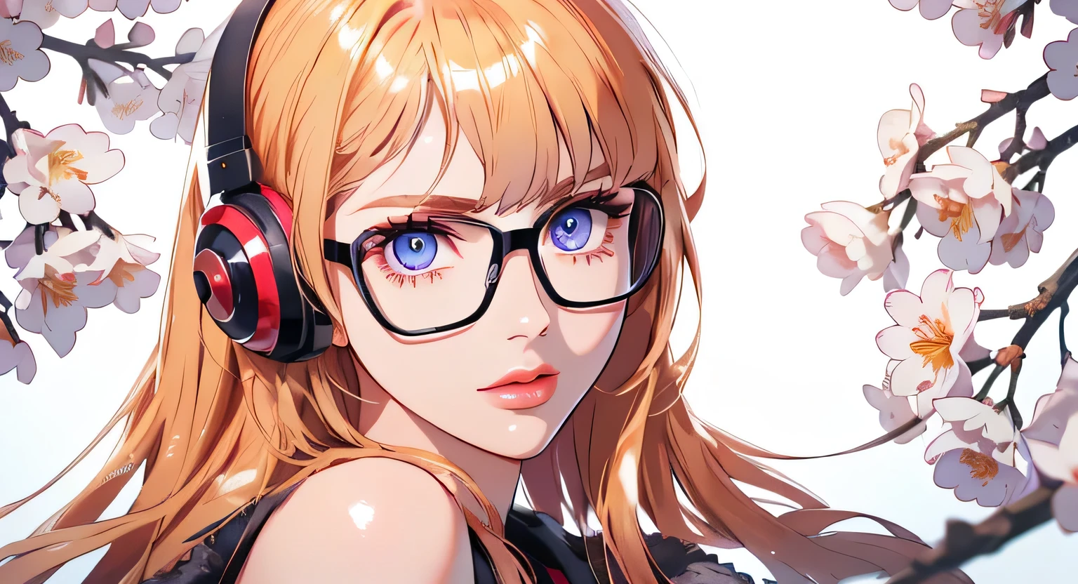 masutepiece, Best Quality, hight resolution, 1girl in, futaba sakura, Blunt bangs, eye glassesの, ((perfect eyes, detailed eyes, high quality eyes, perfect iris, detailed iris, high quality iris)) , Ahoge,orange color hair、 eye glassesの, headphones, bura, Jacket, off shoulders, Fur trim, fur-trimmed jacket, Green jacket, Shorts, ,the golden hour,A smile that showed teeth、tea shop、On the counter、Coffee、futaba sakura、((Purple eyes))、orange color hair、eye glasses、,​masterpiece、top-quality、Official art、illustratio、ligne claire、(Cool_Color)、perfect-composition、focal、acurate, Anatomically correct、((Sakura tree background)) 、hight resolution, Beautiful detailed glow, masutepiece*Portrait, 3D Face, Realistic, (masutepiece: 1.3), (max resolution: 1.2), (Ultra HDTV: 1.2), cinematric light, 8K resolution, phi ,​masterpiece、top-quality、Ultra Detail、(((shiny lips: 1.4)))Beautiful face, acurate, Anatomically correct, phiAlways detailed face and skin texture, Detailed eyes, Double eyelids, tThin eyebrows、 pale skin, Lustrous skin all over the body, Perfect face,Always detailed face and skin texture, Detailed eyes, Double eyelids, Thin eyebrows,Natural cheeks, Glossy skin, Fair skin: 1.2, (Glossy lips: 1.4), (((The most beautiful girl)))、(((beautiful a girl)))、（little blush）、（Beautiful face）、 Delicate and beautiful hair, Delicate and beautiful eyes and face, (Beautiful gorgeous cute western woman:1.3),)(((Very Beautiful face))))(((long lashes))))(((Circular twinkling eyes)))(((Glossy and glossy lips))) (((Cheeks with a slight reddish tinge:0.8)))(((Neat and straight nose bridge)))、(((Cowboy Shot)))crouching cowgirl,