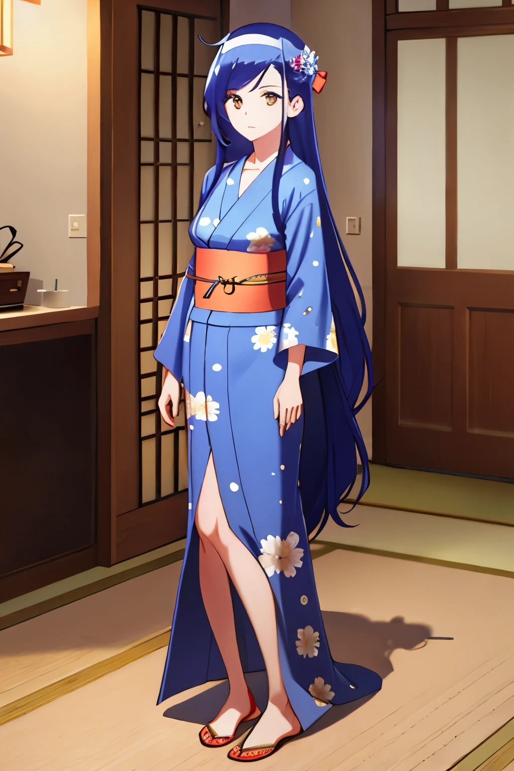 long hair, solo, PERFECT ANATOMY, looking at viewer, 1girl , tight full body yukata