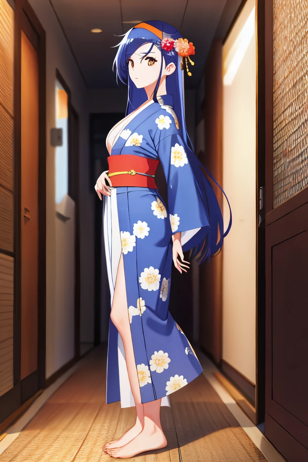 long hair, solo, PERFECT ANATOMY, looking at viewer, 1girl , tight full body yukata