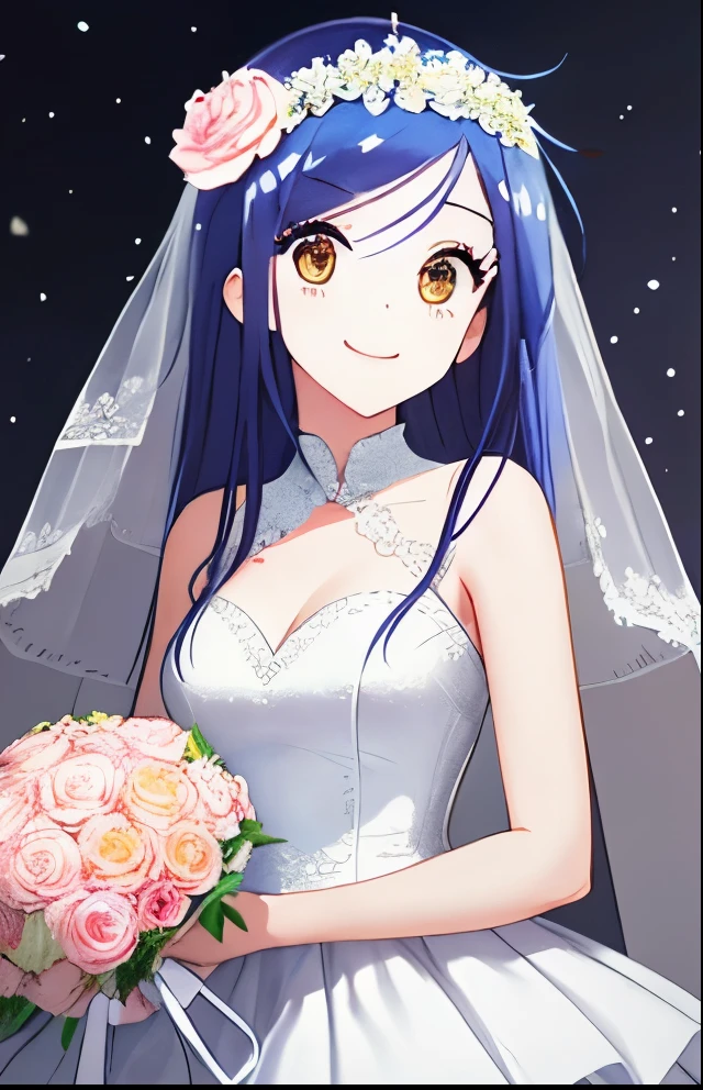 girl with、No background、without background、Background through, plait、Bouquet of flowers、florals、Have a bouquet、wedding dress、bride、Bride appearance、White Prom Dresses、florals、A smile、kawaii、