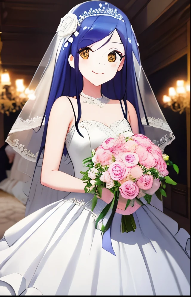 girl with、No background、without background、Background through, plait、Bouquet of flowers、florals、Have a bouquet、wedding dress、bride、Bride appearance、White Prom Dresses、florals、A smile、kawaii、