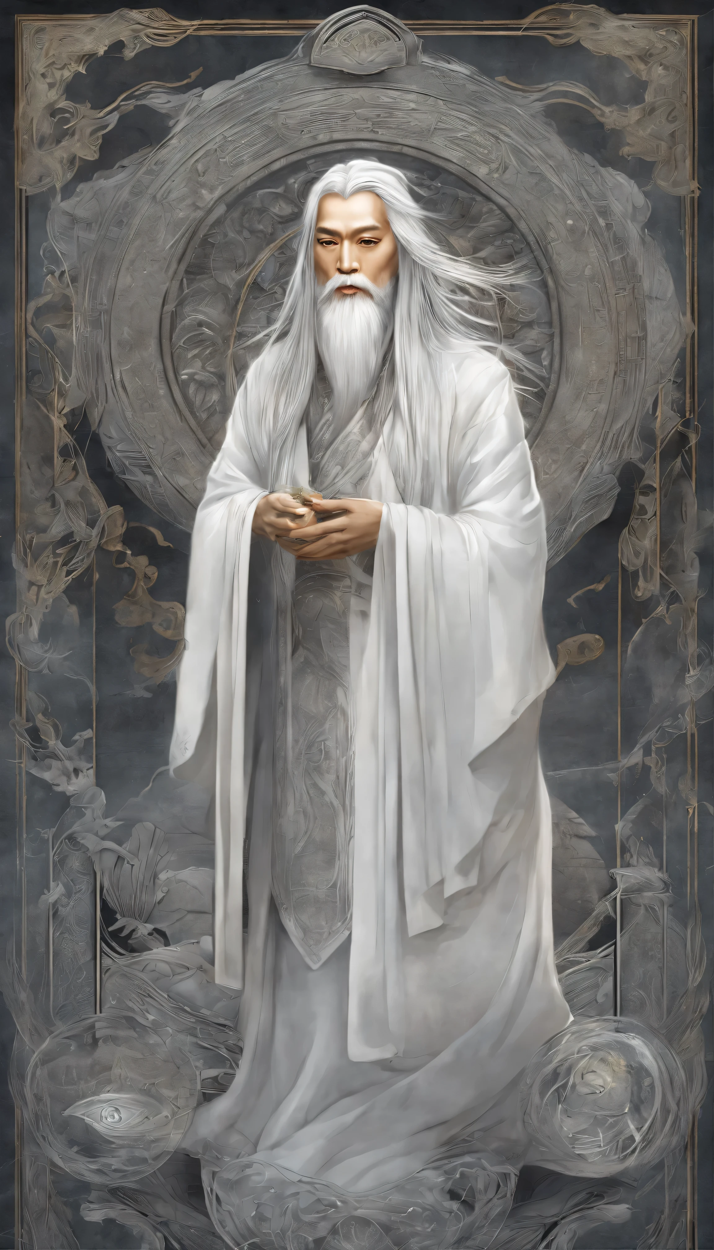 masterpiece、peerless、single、1 person、Beauty、like々Young ager、Elven Wizard、slim、Ageless elegance、Long silver hair、Swirling grey pupils、Luminous floating sphere、White silk robe、Detailed robe、Relaxing in solitude、Desert detailed background。 The wizard in his intricate white robe、It has emerged as a timeless symbol of power.、Long silver hair flows gracefully、It frames the distinctive symmetrical lines of the face.。Grey pupils sparkling with ancient wisdom、It seems to be dancing, shimmering in the light。
