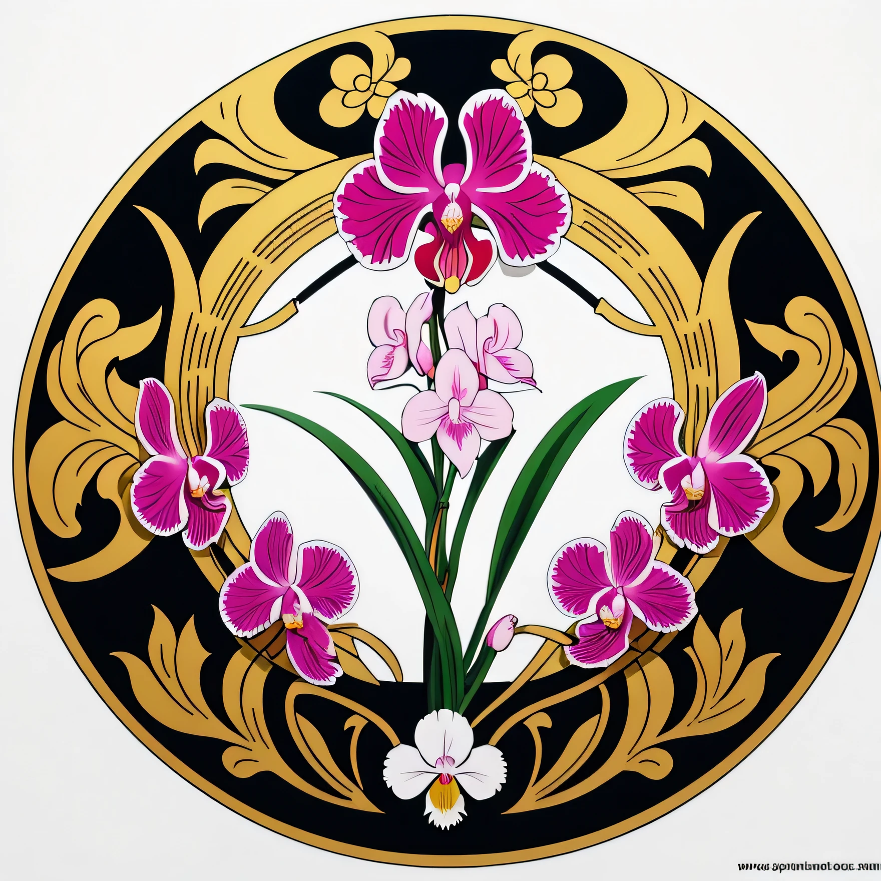 A logo style traditional Japanese kamon crest dedicated and inspired in the orchids from the country of Costa Rica