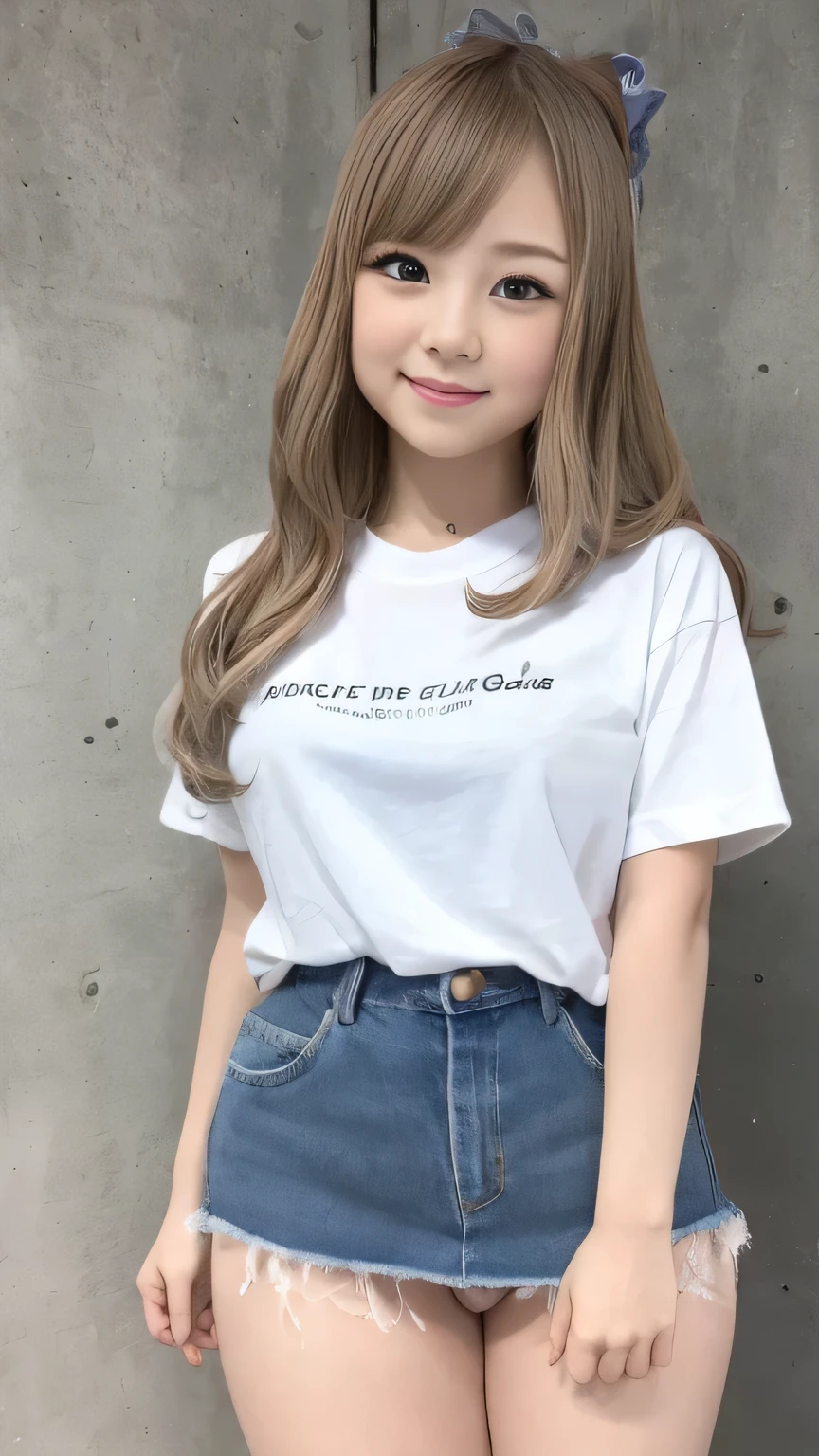 Browsing Caution、throw、Photorealistic perfect body、super high quality、Ultra HD、Japanese、、(lolita girl:、、(White T-shirt:1.3)、(Denim mini skirt:1.2)、、、(smile:1.1)、(blonde:1.1)、、(Gal-style dense shadow eyeliner:1.2)、(Long False Eyelashes:1.2)、Gal-style makeup、 、(White panties:1.3)、(Plump thighs:1.3)、、From the knee up、Seaside、