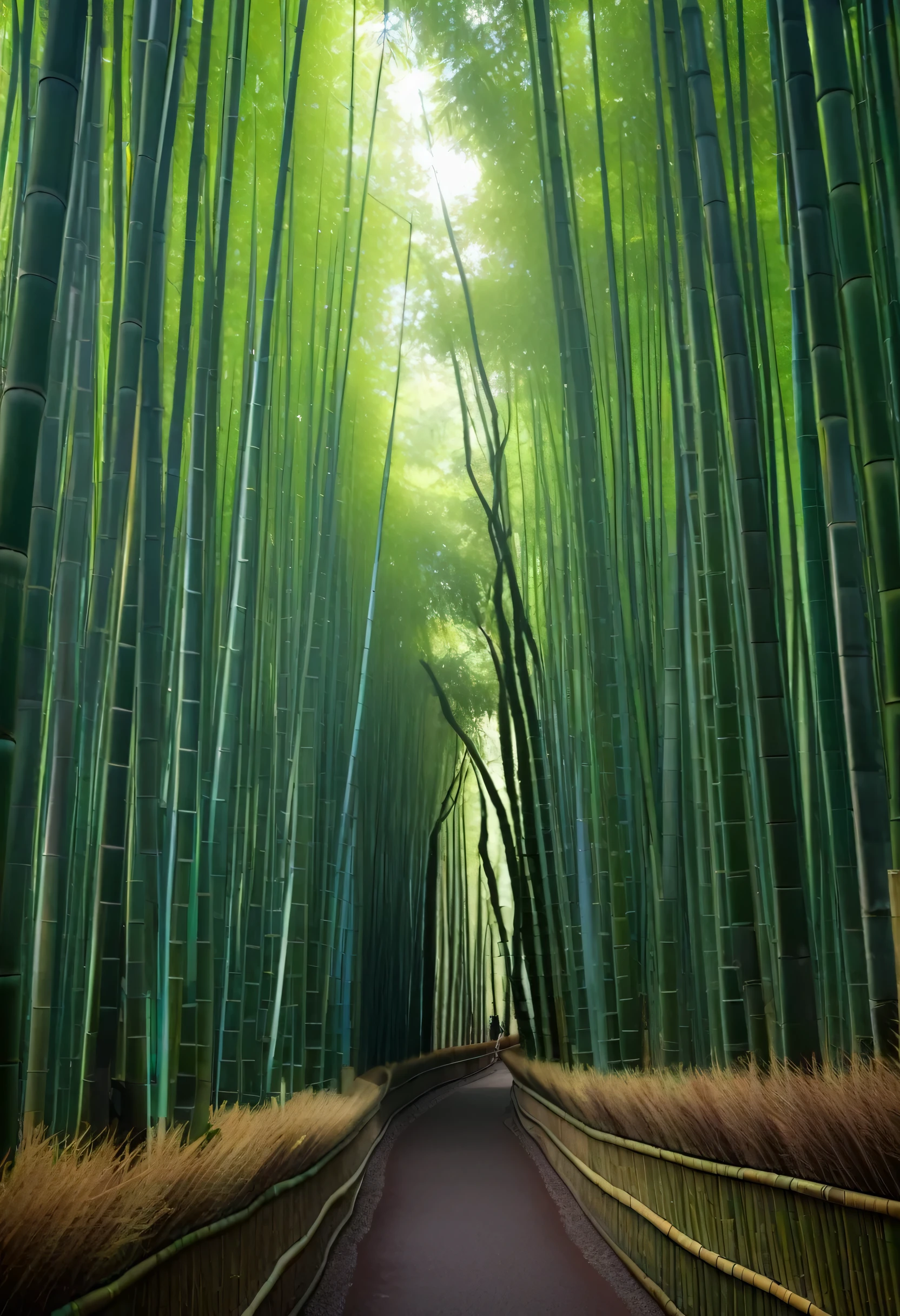 arafed bamboo trees line a path in a forest with lights, deep in a japanese bamboo forest, of bamboo, bamboo forest, japan lush forest, in a bamboo forest, walking in a bamboo forest, bamboo, a green gold forest in japan, Japanese Nature, misty japanese bamboo forest, Japan Deeper Journey Exploration, ( Visually stunning, 4k-4