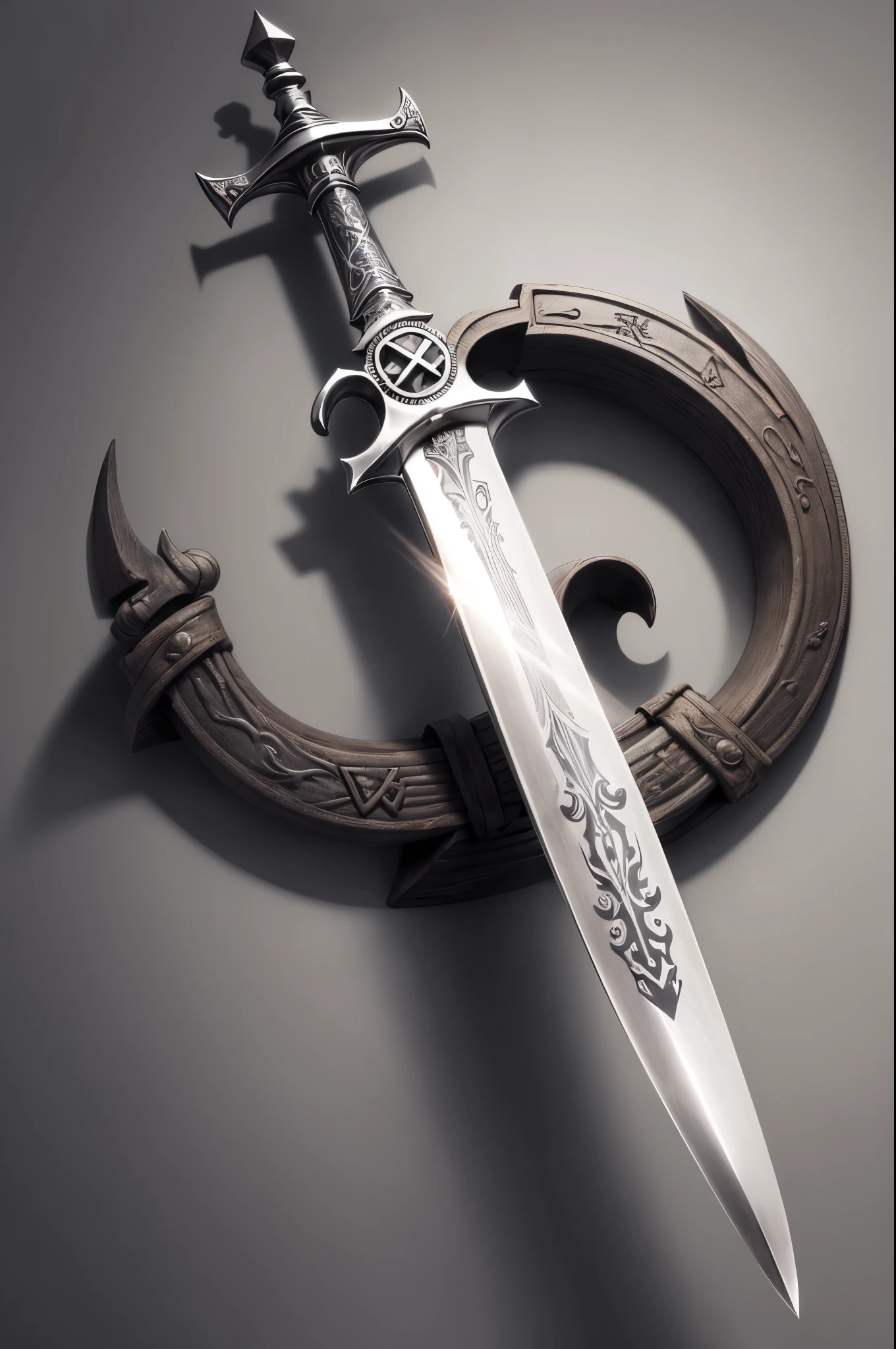 A large, legendary Nazi-sword with mystical Nazi-Symbols 卐 卍 etched into the blade