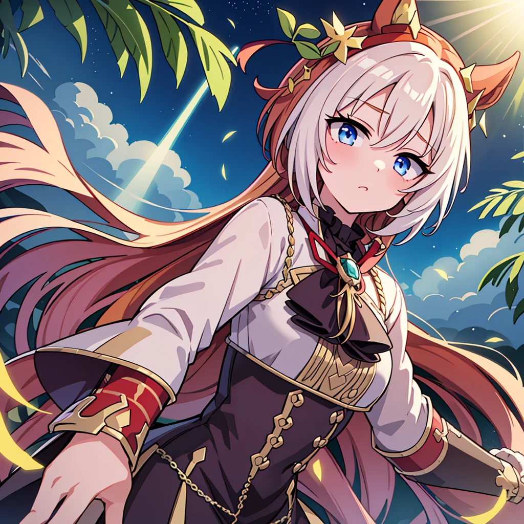 Rice Shower,umamusume, Ultra-fine illustrations, Baroque, Close-up of a girl, Best detailed girls, cry, Noise and particles, wallpaper 8k CG, the highest quality, A highly detailed masterpiece, pixiv masterpiece::1.2 ,Game CG, Animated masterpiece,2D,watercolor,High Contrast,highest quality,Highly detailed beautiful skin,Lens flare on the skin,Shiny Hair,Shining Eyes,Shiny clothes,Particles of light,