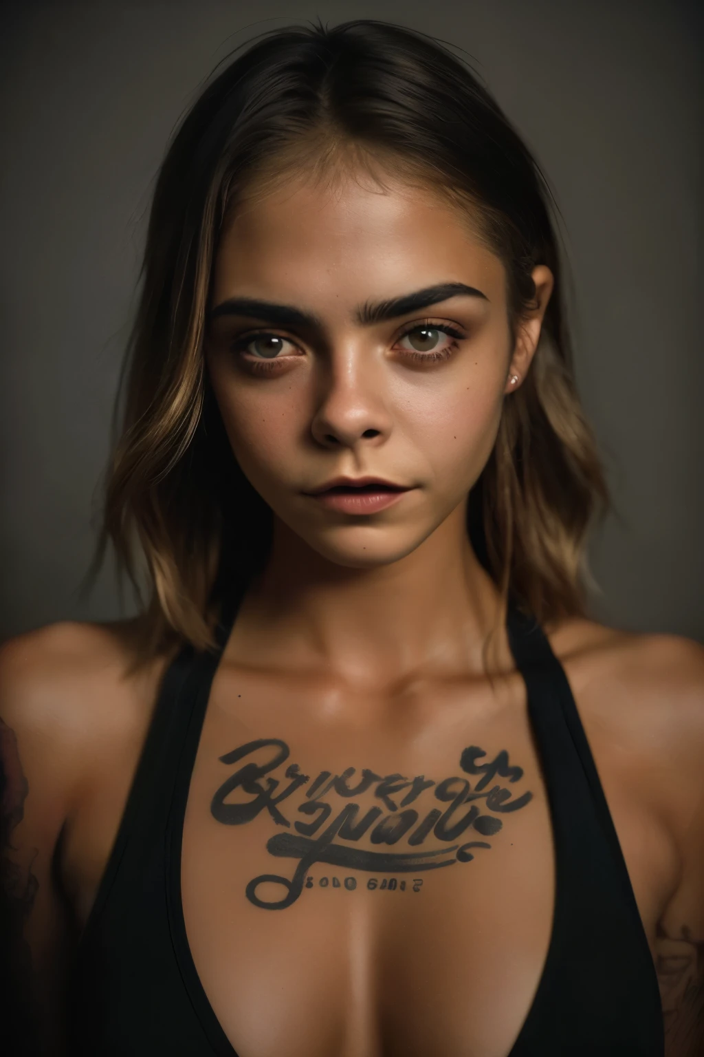 (Cuerpo completo, Editorial photograph of a 21-year-old woman.), (cara muy detallada:1.4) (sonrisa:0.7) (fondo dentro oscuro, , estudio privado:1.3) tirar, por lee jeffries, Nikon D850, film stock photography ,4 codas portra 400 ,F1 camera.6 lentes ,colores ricos ,Hyper realistic ,textura realista, dramatic lighting , cinestill 800,