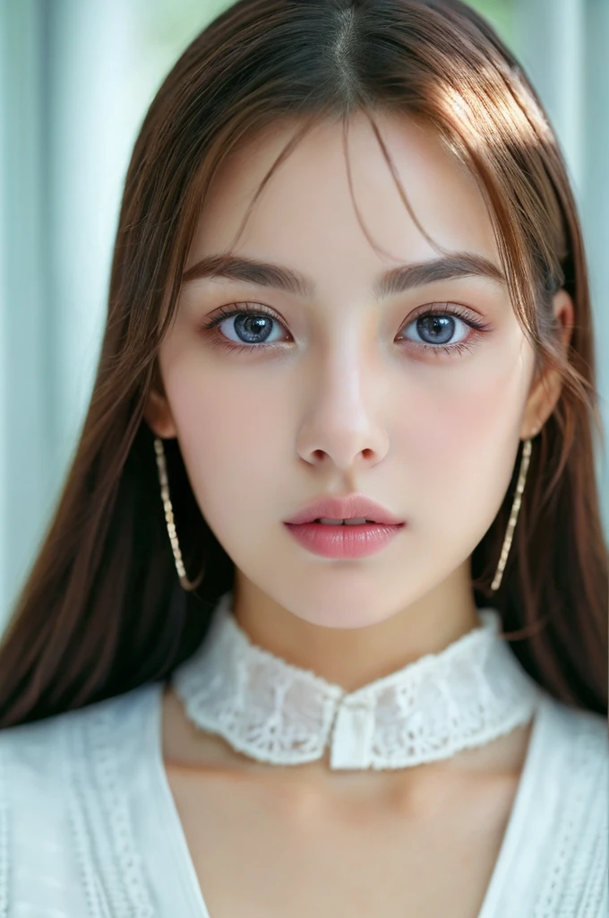 (((32k,Attention to details,Attention to detail、masterpiece,Attention to detail,alone))),RAW Photos & Realistic atmosphere,beautiful dark blue eyes,Mouth Details,Glossy lips,Thin eyebrows,beautiful Eyes、Soft white skin that shines in every detail、sheの深い黒い瞳はとてもbeautiful,Lip details、とてもbeautiful顔,とてもbeautiful顔、Lively Faces,beautiful, Glowing Lips,beautiful Eyebrows,Infinite Reality, Realistic Young Gravure Idol,she'she'she'she'she'Very cute woman , Young Gravure Idol, Young Gravure Idol, Very beautiful and cute beautiful 21 year old girl,Incredibly beautiful and elegant,beautiful 21 year old girl,Natural soft light,(Shiny Hair,,beautiful and kind eyes:1.5),A kind smile,Shapely breasts,Medium Long Hair,Tying up hair,beautiful posture,No makeup,Thinking Ahead,