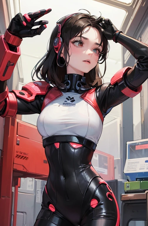 ((masterpiece)),(The best quality at its best),(Half Body),(Very sophisticated),(Highest quality),(8k),(Clean Lines),(Perfect Face,Perfect meat),(Official Art),Cyberpunk characters,Cyborg Girl,Droid,doll,Artificial Dollsil,short silky black hair,(Godless Students),(Simulate skin),Science and technology sense,Research Room,((Poor Milk)),Slim waist,Soldier
