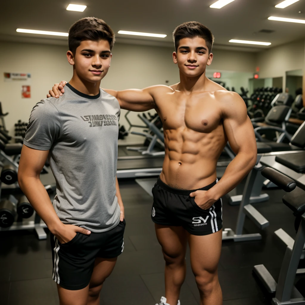A -yeld boentrena en el gym muy sudoroso. El chico esta muy musculoso