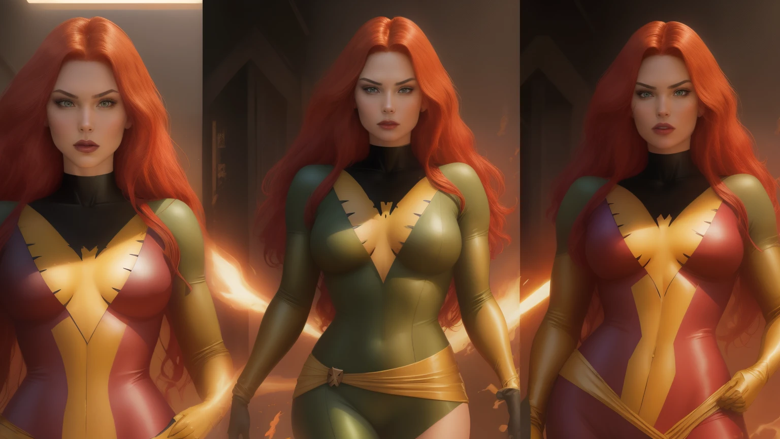 color photo of: Jean Grey, the alluring and powerful mutant from the beloved X-Men animated series X-Men '97, depicted in a sensual and captivating manner that showcases her confidence and allure. The artwork portrays Jean Grey in a seductive pose, exuding a magnetic aura that leaves viewers captivated.
color photo of: Jean Grey, the mesmerizing mutant from X-Men '97, portrayed with an added touch of sensuality that accentuates her beauty and allure.
Jean Grey, her striking green eyes smoldering with intensity, drawing you in with their magnetic gaze, while her luscious red hair cascades down her shoulders, adding to her irresistible charm.
the art style of X-Men '97, infused with an air of sensuality, with softer lines and subtle shading that accentuate Jean Grey's curves and feminine grace.
Jean Grey standing in a pose that accentuates her elegant figure, showcasing her confidence and sensuality, as if she knows the power she holds over those who behold her.
the artwork skillfully emphasizing the alluring aspects of Jean Grey's anatomy, with subtle hints of her mutant abilities subtly woven into the composition.
the color palette, with rich and sultry tones, adding a touch of mystery and allure to the image, enhancing Jean Grey's seductive presence.
captured using advanced digital techniques that enhance the fine details and textures, allowing the viewer to appreciate every curve and contour of Jean Grey's form.
inspired by a collaboration of visionary directors, cinematographers, photographers, and fashion designers, who, although unlikely to work together, combine their unique aesthetics to create a visually stunning and sensually charged portrayal of Jean Grey.
—c 10 —ar 2:3